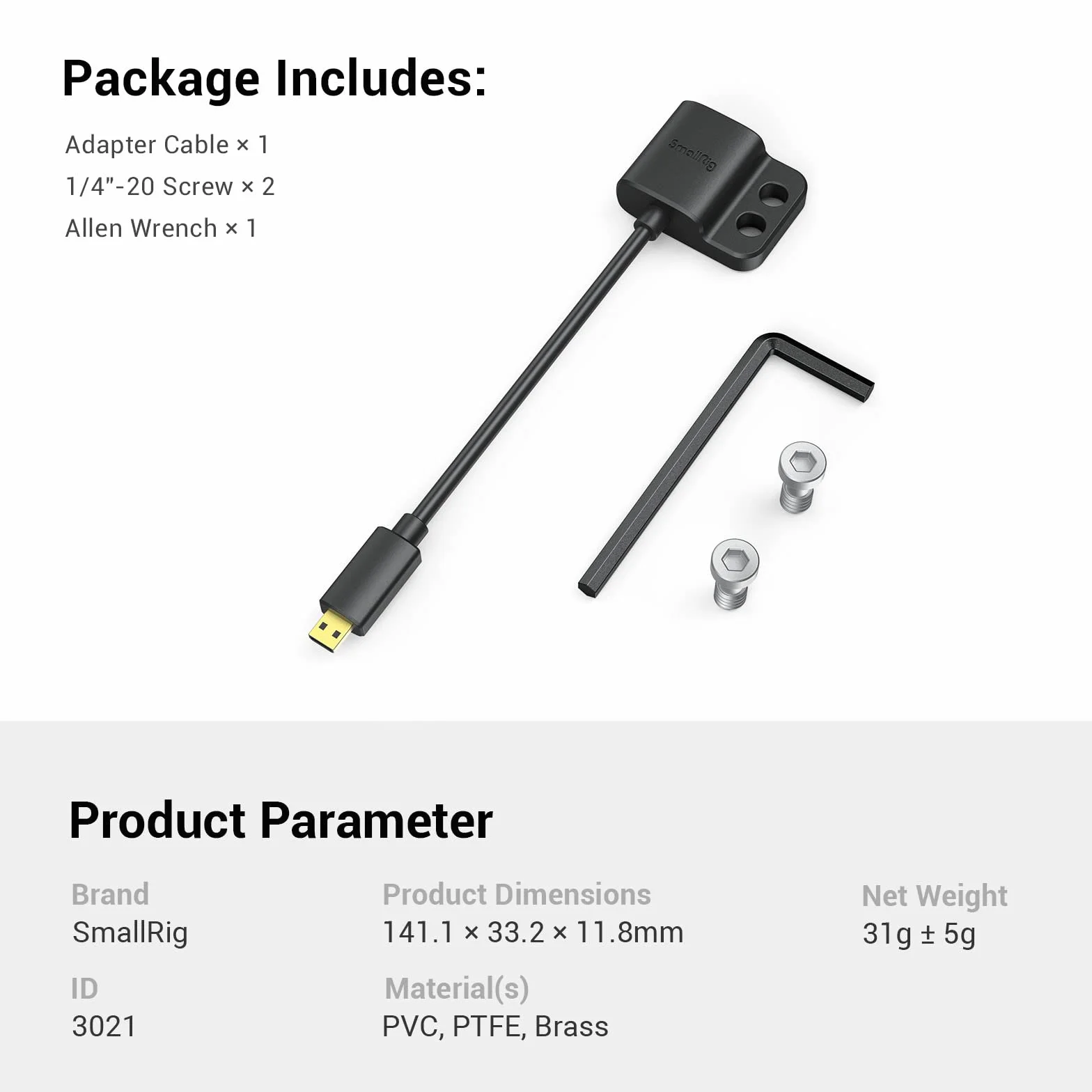 SMALLRIG Adapter kablowy 4K 4K@60Hz, męski konwerter mikro typu D na żeński typu A, dla Sony A7R IV / A7RIII/ A7III/ A7II/ A7RII, dla Fujifilm X-T2/ X-T3, długość kabla 8 cm/3 cale - 3021