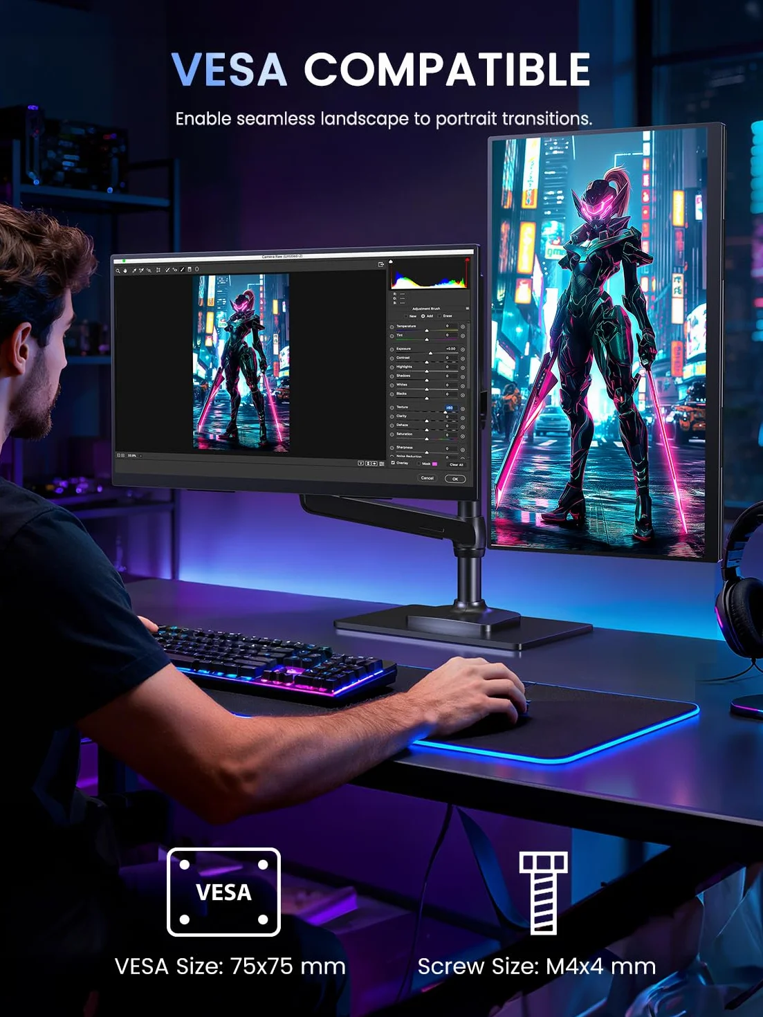 UPERFECT 24,5-calowy przenośny monitor 2K 165 Hz mobilny wyświetlacz z ekranem IPS QHD 2560 x 1440 Mini HDMI USB C do komputera Laptop Game Console, metalowy korpus, kompatybilny z VESA