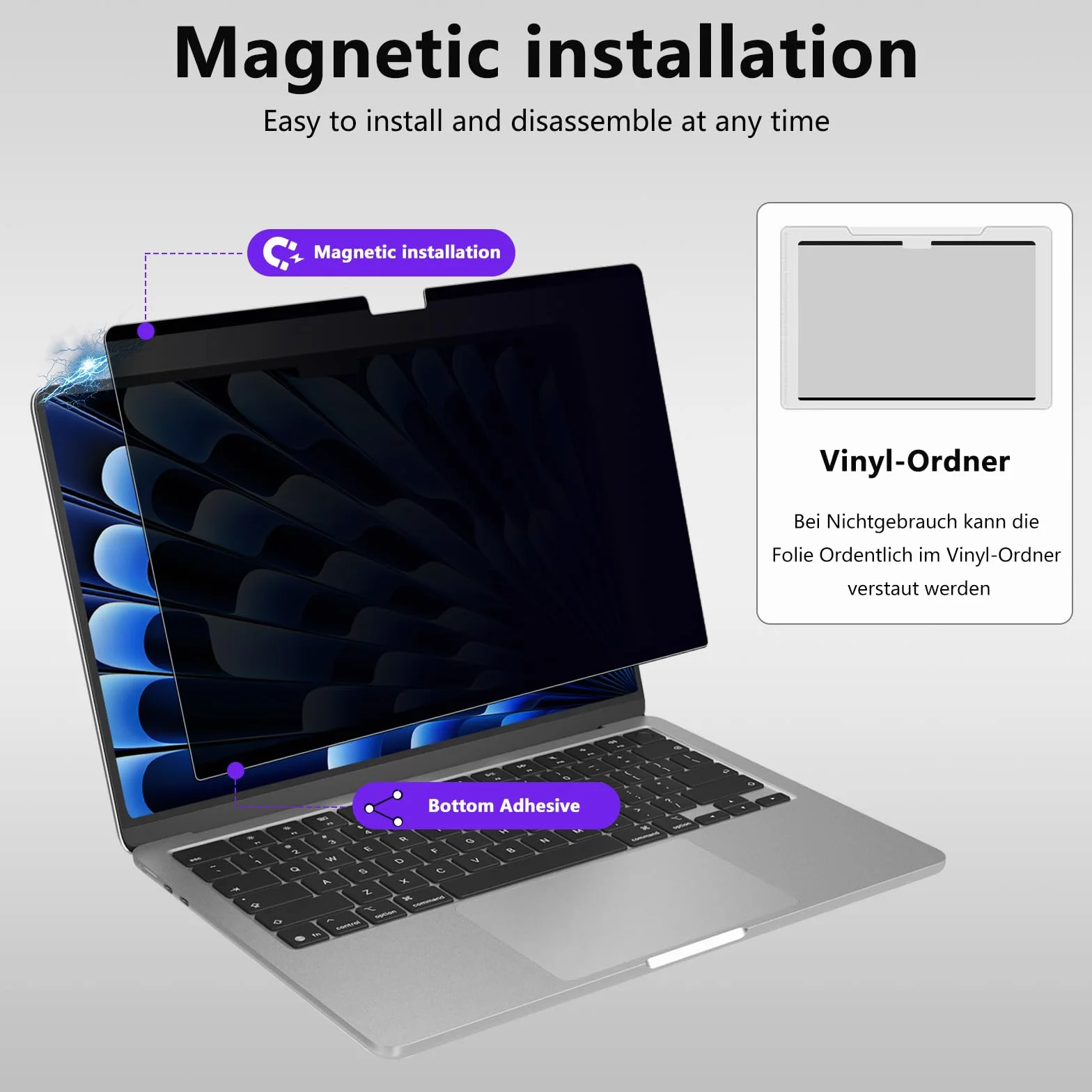 Magnetyczna folia prywatności do MacBook Air 13" (2026-2022 M5/M4/M3/M2), Mac Laptop Privacy Screen 13,6", Anti-Peep filtr niebieskiego światła, zdejmowana ochrona wyświetlacza