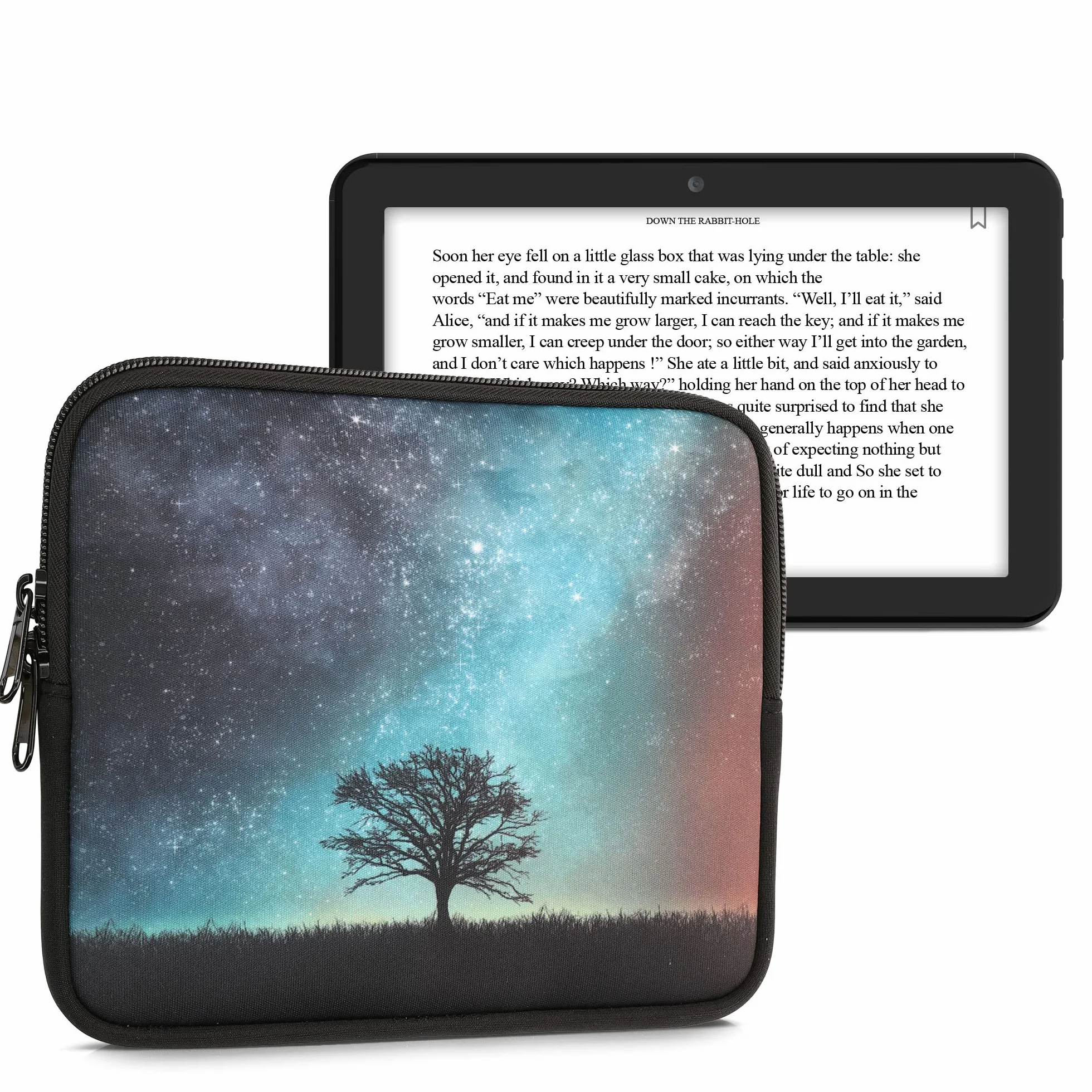 kwmobile Neoprenowe etui na czytnik e-booków rozmiar 17.3-17.8 cm - uniwersalny pokrowiec na eBook z zamkiem błyskawicznym, paskiem na nadgarstek - niebieski/szary/czarny