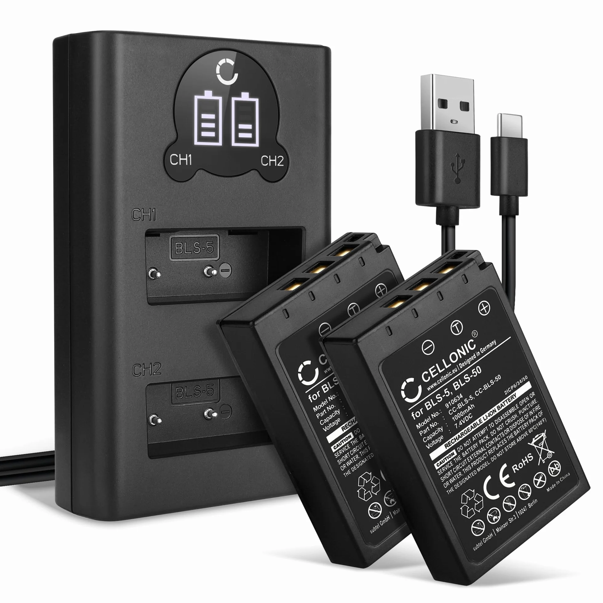 CELLONIC 2 x bateria kompatybilna z Olympus E-450, E-P7, BCS-1 | 2x, (1000 mAh-7,4 V-Litowo-jonowy), Kamera Akku