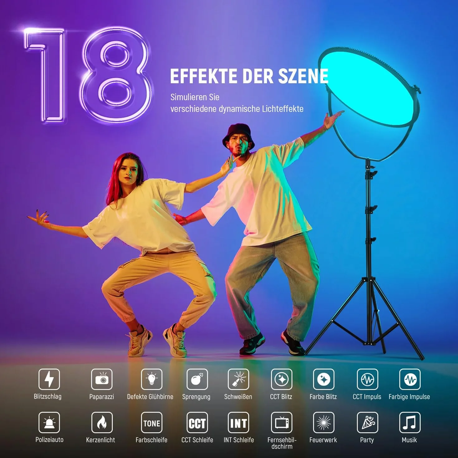 Neewer GR18C okrągły panel LED RGB, lampa wideo ze sterowaniem za pomocą aplikacji, 18 cali, ściereczka z mikrofibry Keepdrum