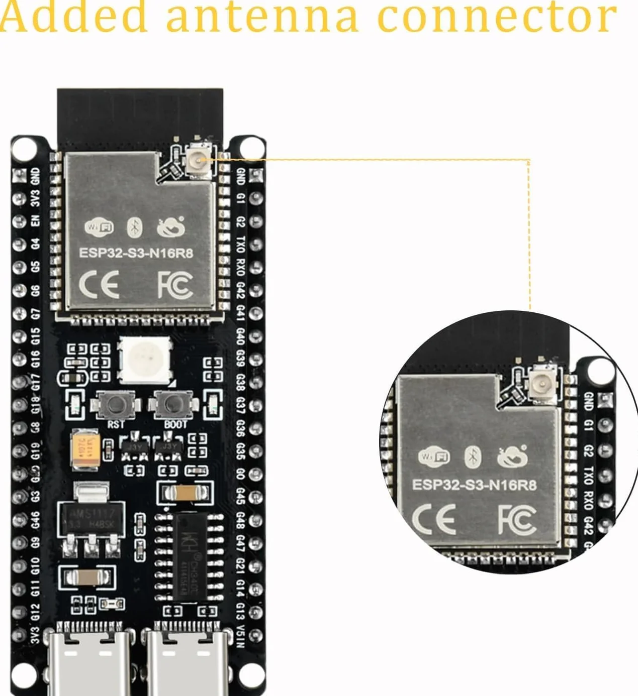 diymore do modułu ESP32-S3 DevKitC-1 N16R8, tablica rozszerzeń do tablic programistycznych do ESP32 S3 1-N16R8 tablica rozwojowa z WiFi, Bluetooth 5.0, antena USB C z możliwością podłączenia