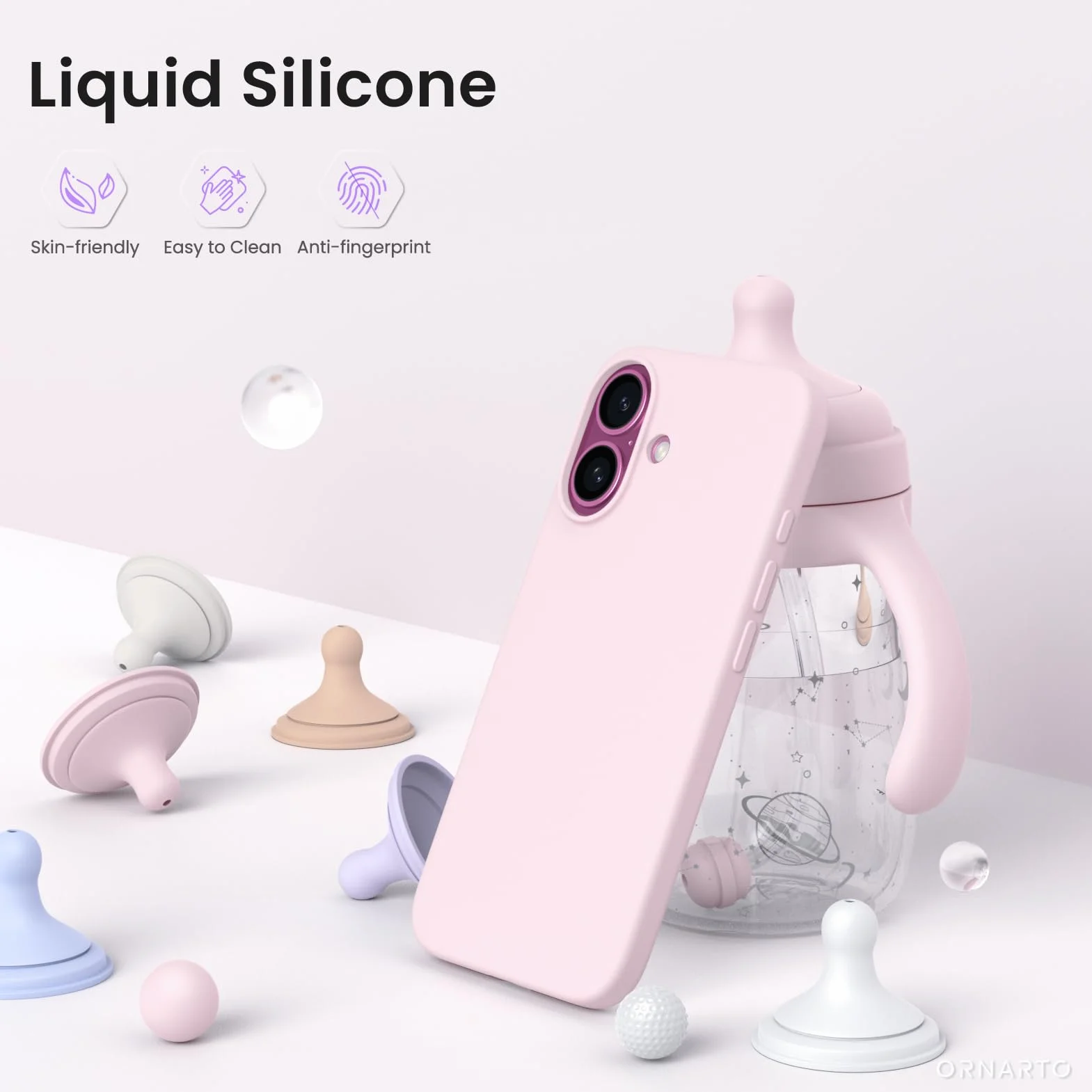 ORNARTO Silikonowe etui iPhone 16 6,1" ochronne różowe