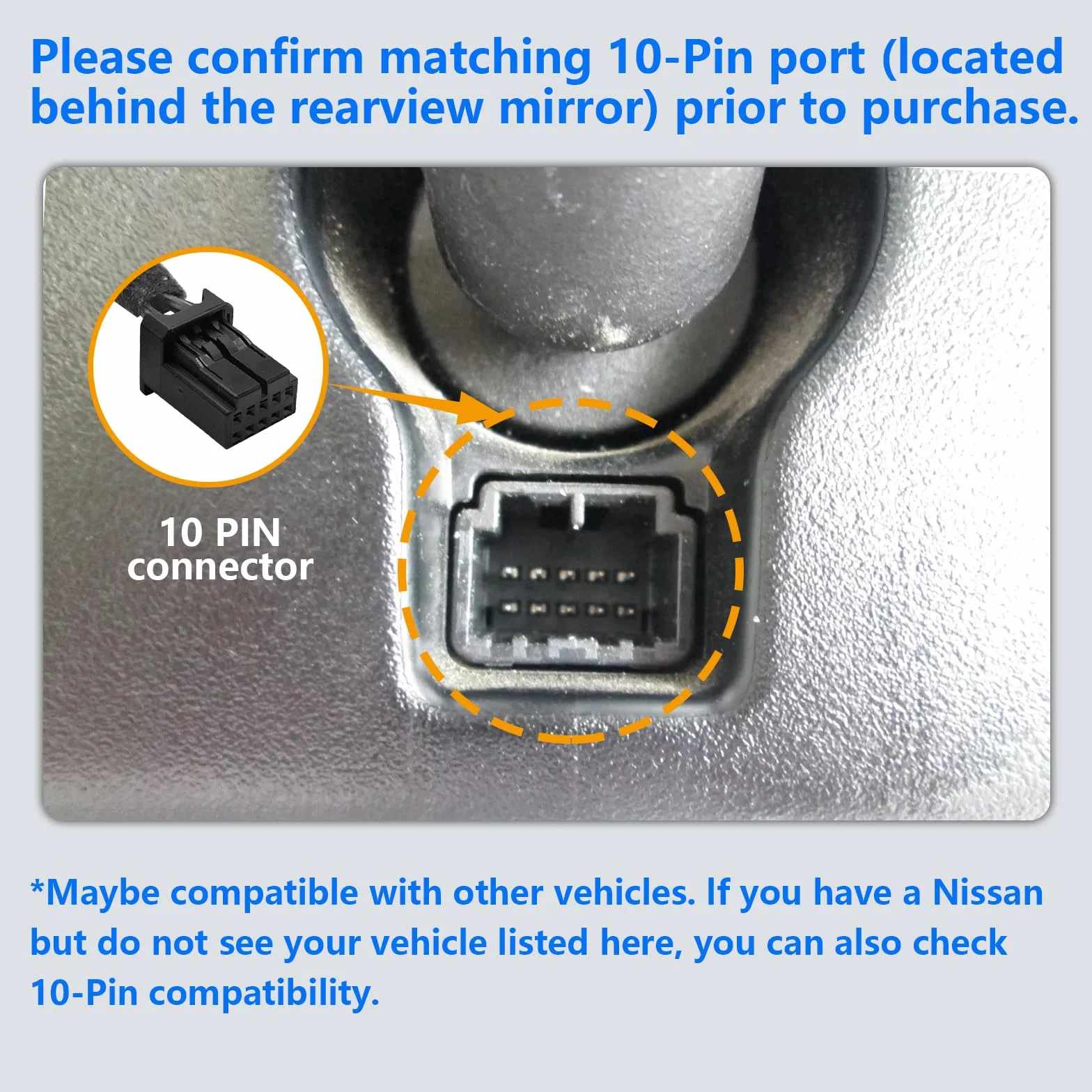 Dashcam Power Adapter 10 Pin Custom for Nissan Frontier Titan Altima Infiniti Subaru Toyota Mazda and more,Hide The Wires,GPS Radar Mirror Camera Dash Cam Adapter Cable,Connects to Rearview Mirror