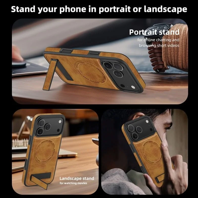etui kompatybilne z iPhone 13 (kolor: BRĄZOWY) Etui ze stojakiem Magnetyczne skórzane silikonowe twarde etui na tył