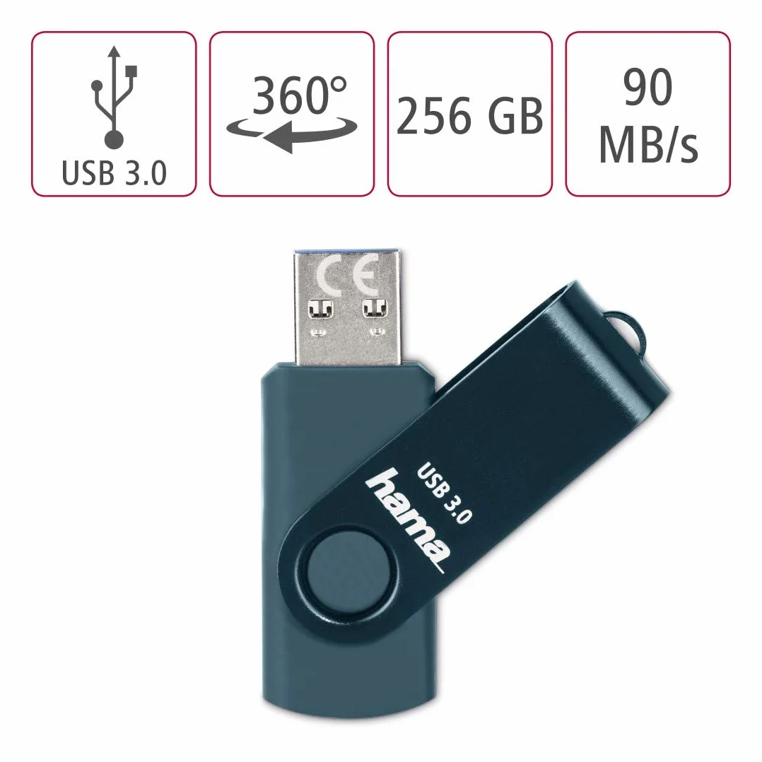 Hama Pamięć USB A 3.0 pendrive 256 GB 90 MB/s (dysk flash, metalowy, duża pojemność, szybki, memory stick) niebieski