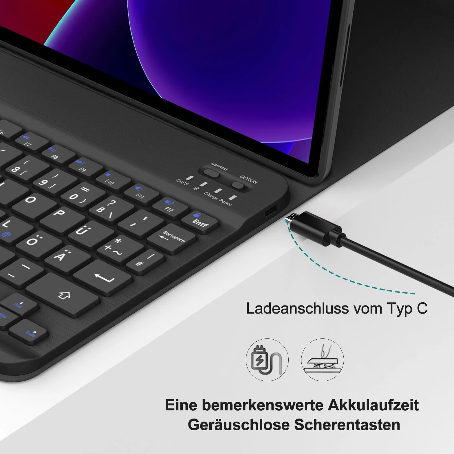 SENGBIRCH Etui na klawiaturę Lenovo tab Plus 11,5" - QWERTZ niemiecka klawiatura zdejmowana Bluetooth bezprzewodowa klawiatura do Lenovo tab P11 2. generacji 11,5", czarny