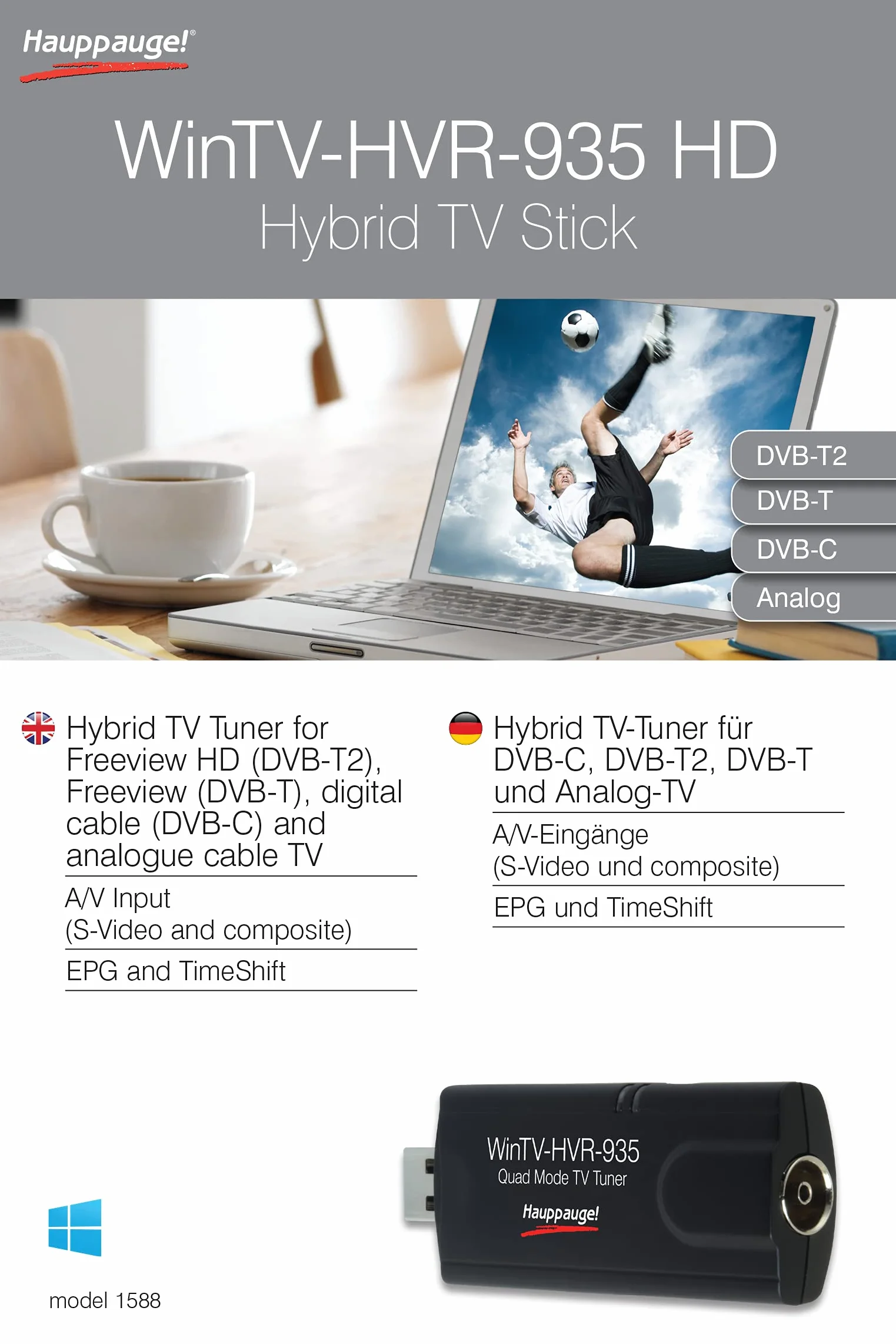 Hauppauge Wintv Hvr935 HD 1588 Tuner Tv, Czarny, 5 W