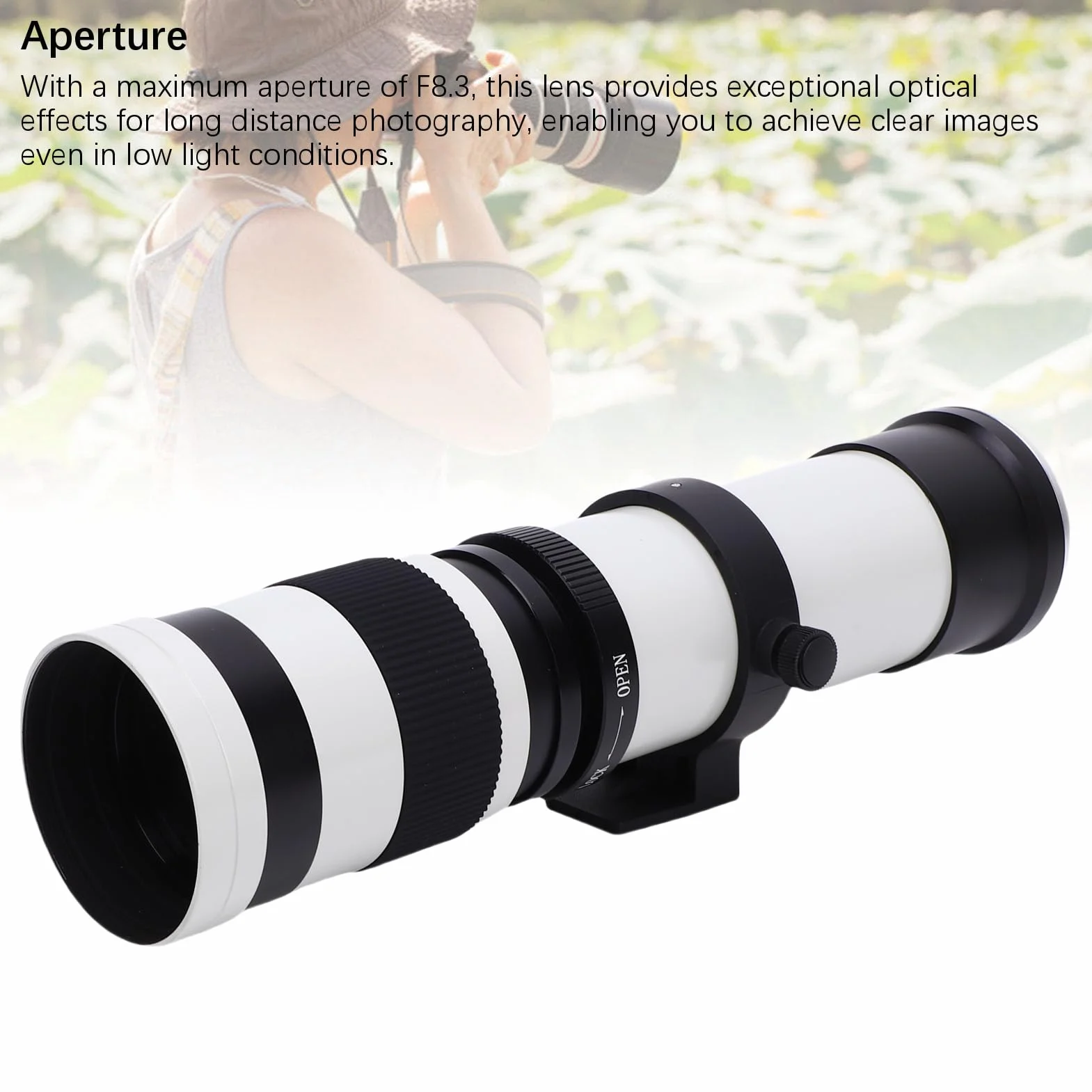 Cuifati Teobiektyw do Aparatu Montażowego RF z Zakresem Przysłony F8.3 do F16 i Zakresem Ogniskowym od 420 Mm do 800 Mm (ręczne ostrzeżenie). (WHITE)