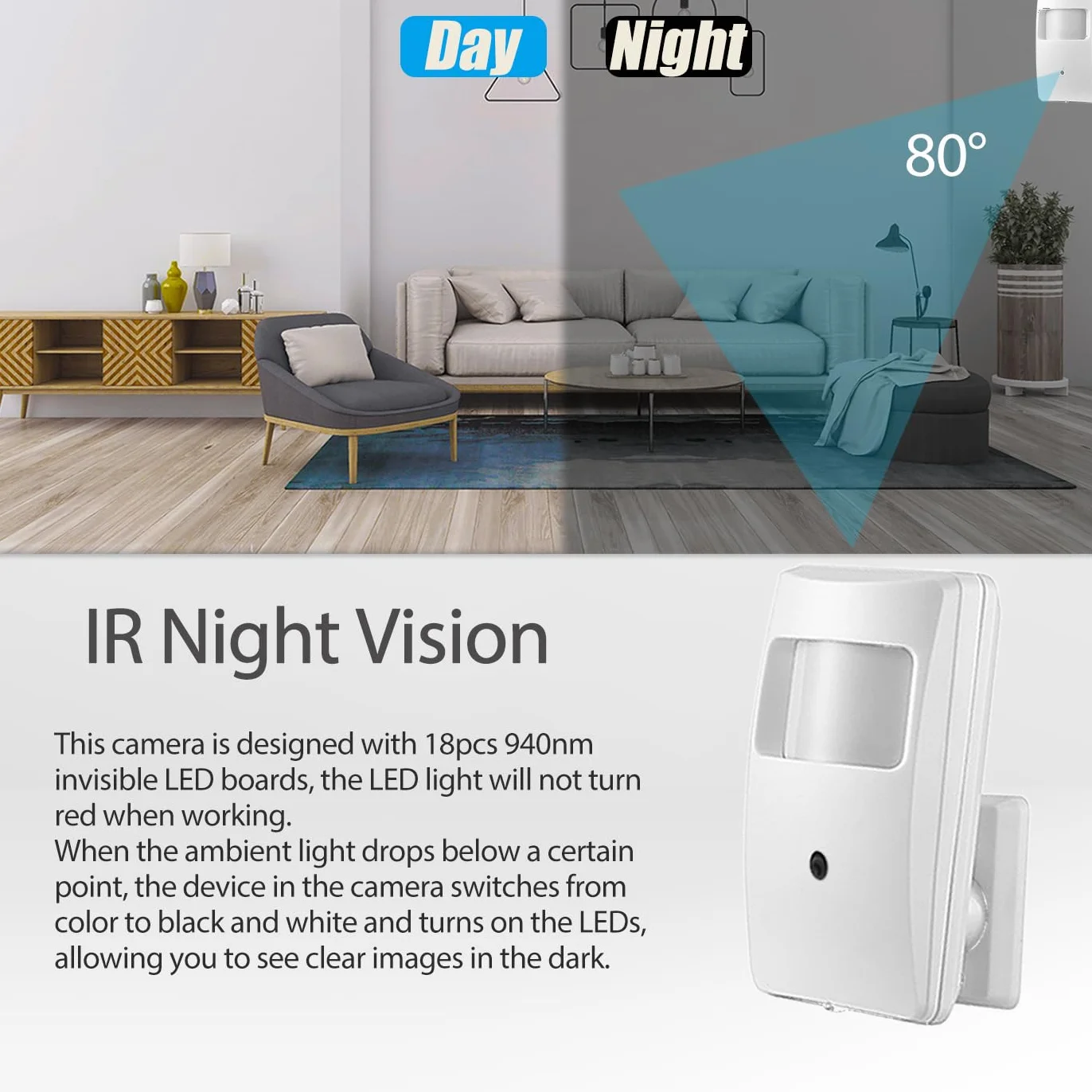 5 MP PIR POE IP mała kamera CCTV, obiektyw 3,7 mm, 940 nm, niewidoczne diody LED, widoczność w nocy, P2P PIR kamera wideo H.265 (IPIR-M-P-HS, biała)