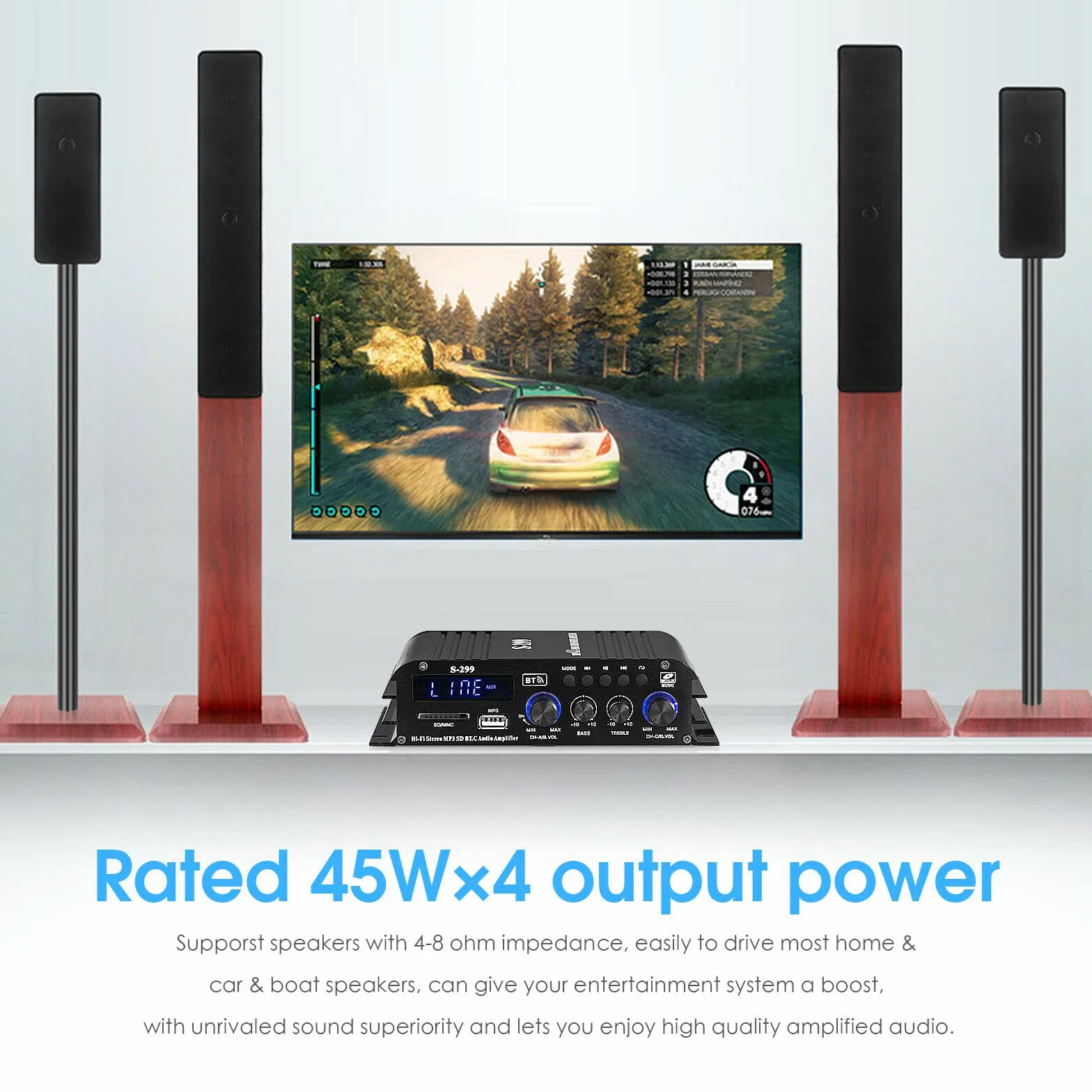 4.0-kanałowy wzmacniacz HiFi Wzmacniacz cyfrowy Bluetooth do domowego/samochodowego wzmacniacza basowego