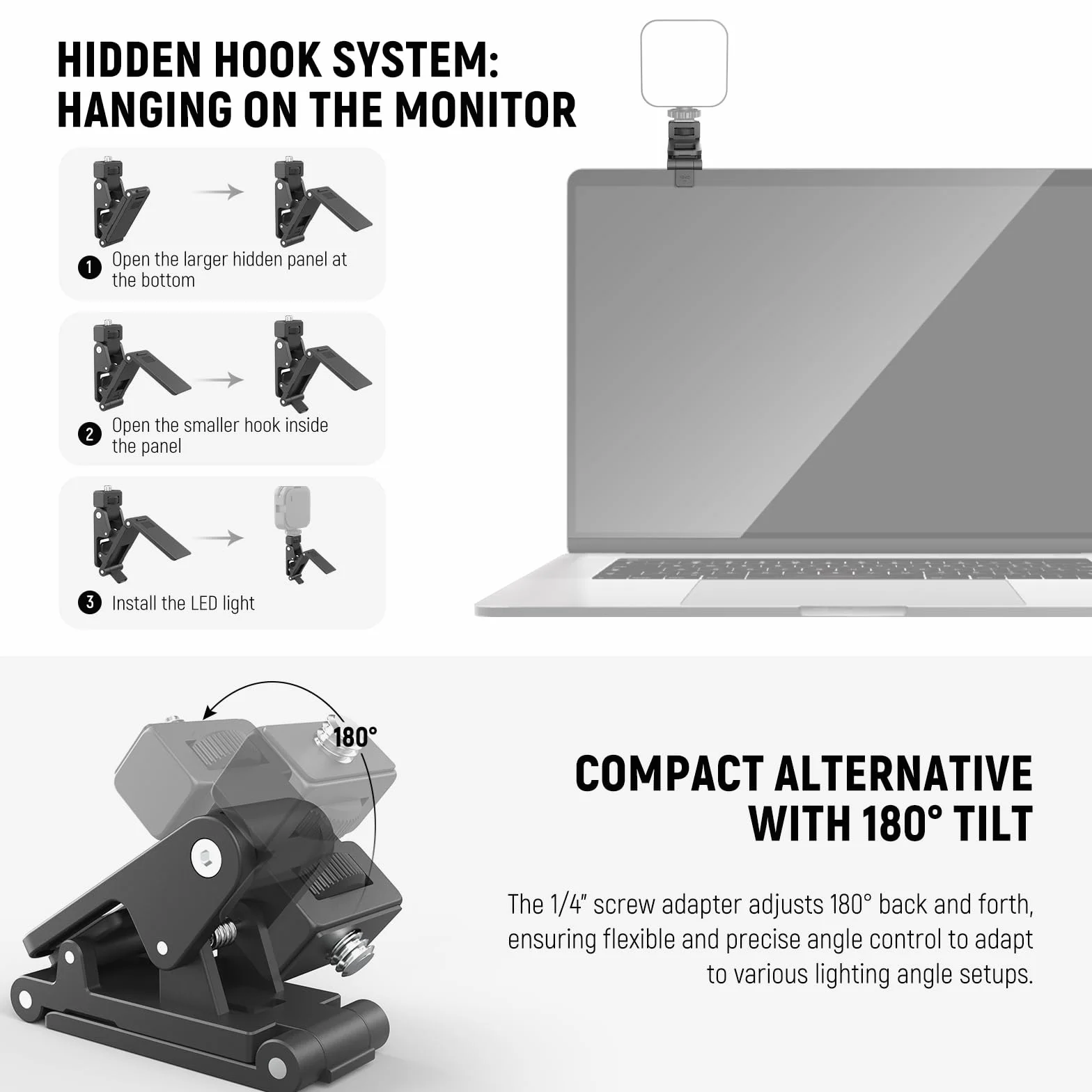 NEEWER Basics 2 szt. Monitor Top Mount Clamps, 1/4" Śruba do kamery internetowej Selfie Obręcz światła, 0,71 cala/18 mm Jaw 180° Tilt Mobilny Klip Uchwyt do Nagrywania Wideo Streaming Komputera