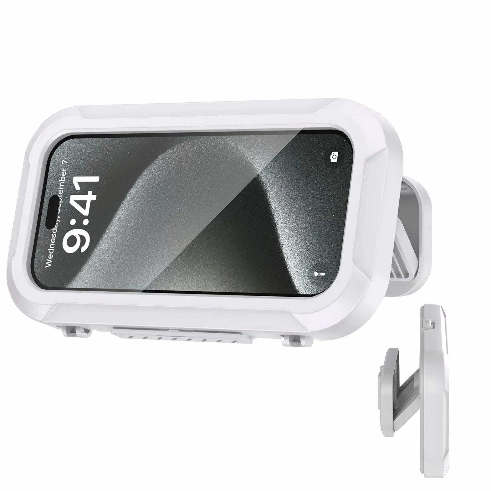 Générique Uchwyt na telefon pod prysznic wodoodporny, obrotowy pokrowiec na telefon z 360 stopni, montowany na ścianie bez dziurkowania wysuwany uchwyt na telefon, uchwyt na ekran dotykowy do łazienki