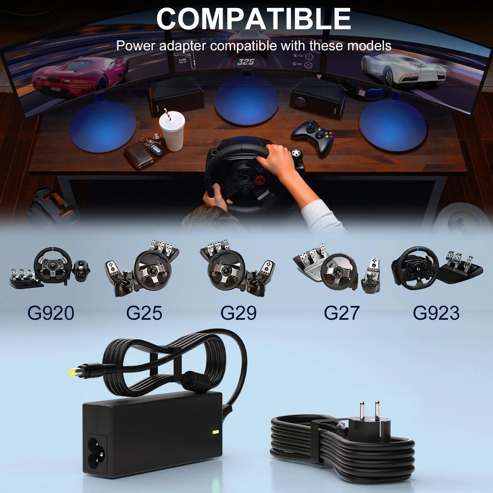 Logitech 24V Power Adapter for G920 G29 G923 G940 G25 G27 Driving Force GT Racing Wheel
