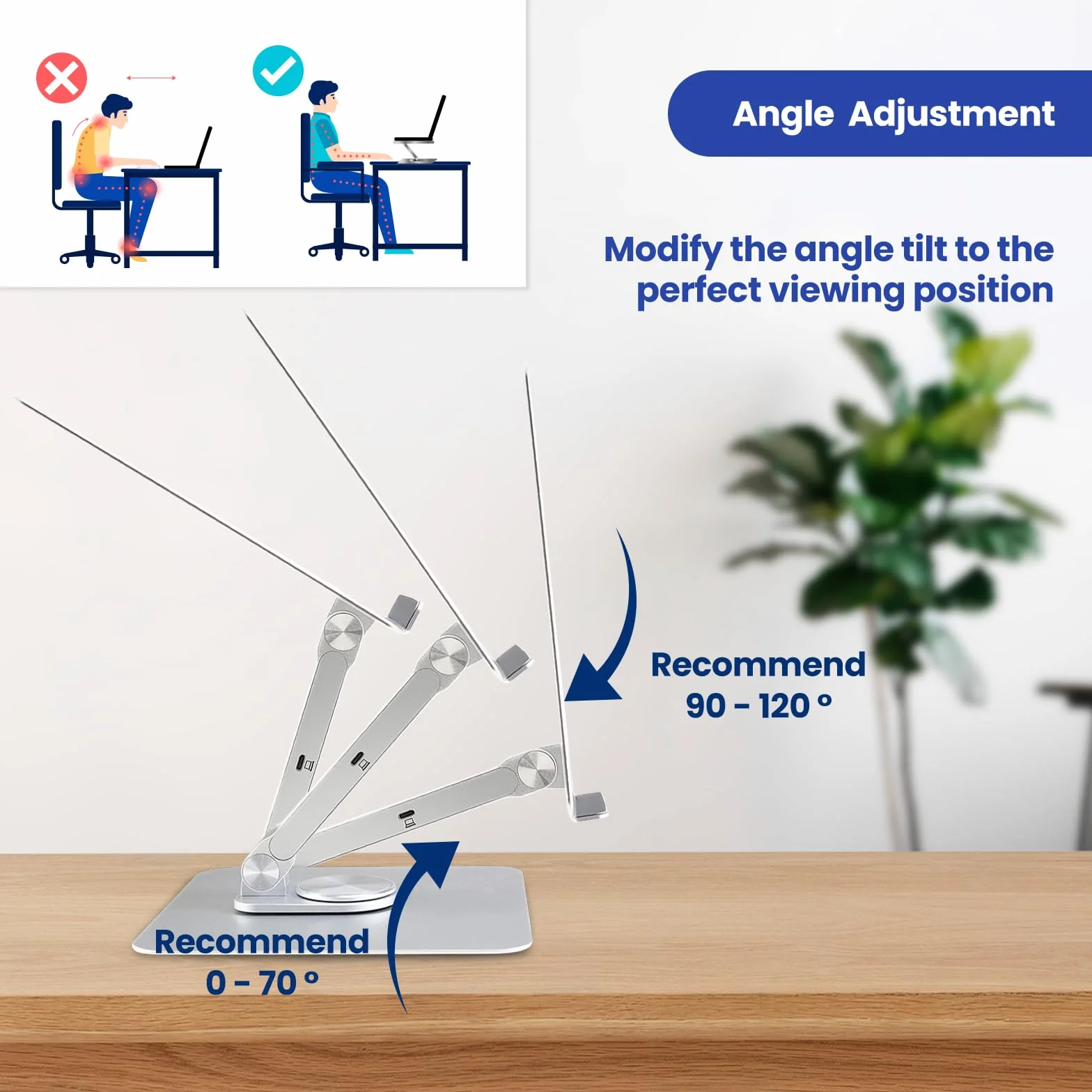 Ewent Stojak na laptopa ze stopu aluminium, stojak do stacji dokującej 7 w 1 z kablem USB-C, ergonomiczne podnoszenie laptopa z regulacją wysokości z obrotem o 360°, antypoślizgowa podstawa