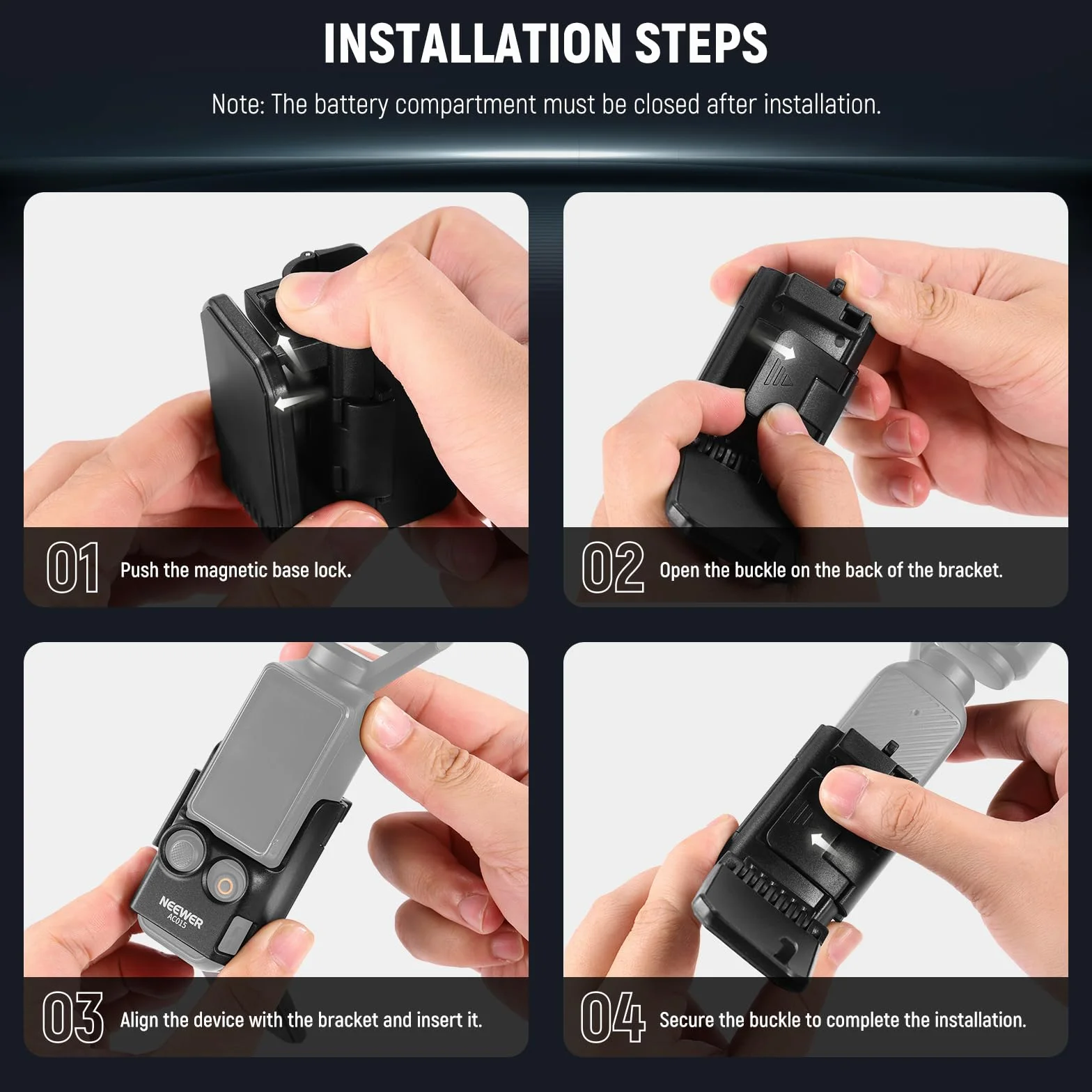 NEEWER Basics AC015 magnetyczny stojak do montażu kompatybilny z DJI Osmo Pocket 3, regulowany plastikowy uchwyt na aparat fotograficzny 180°, akcesoria wielofunkcyjne, adapter rozszerzeniowy do