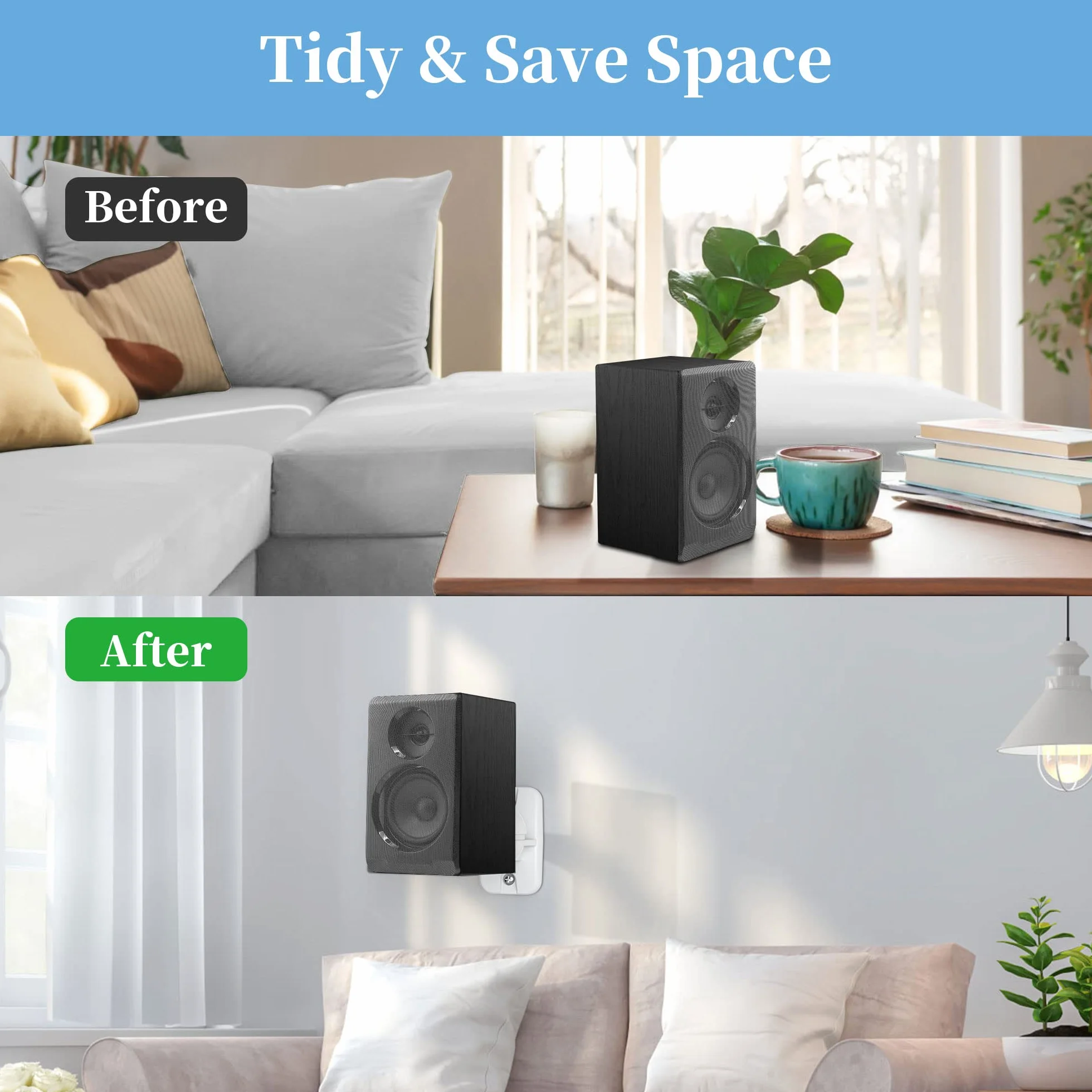 Cozycase Uchwyty naścienne do głośników z mocowaniami - Regulowany zestaw do montażu głośników satelitarnych na ścianie | Obrotowy | Przechylany dla głośników surround, uchwyt do 3.5kg, Czarny (Biały