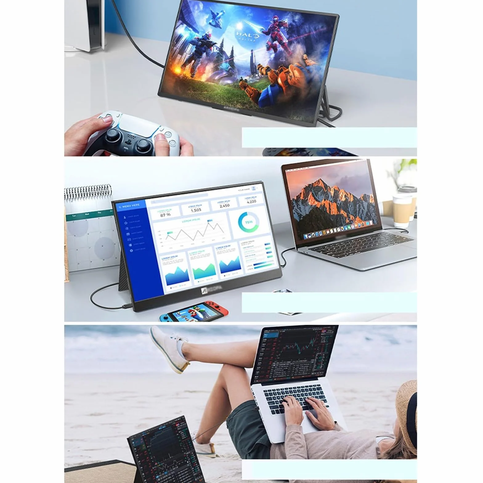 Monitor przenośny 15,6-calowy ekran zewnętrzny telefonu komórkowego IPS 144HZ Ekran rozszerzający laptopa Maszyna do gier Podekran wielofunkcyjny podekran Monitor do laptopa