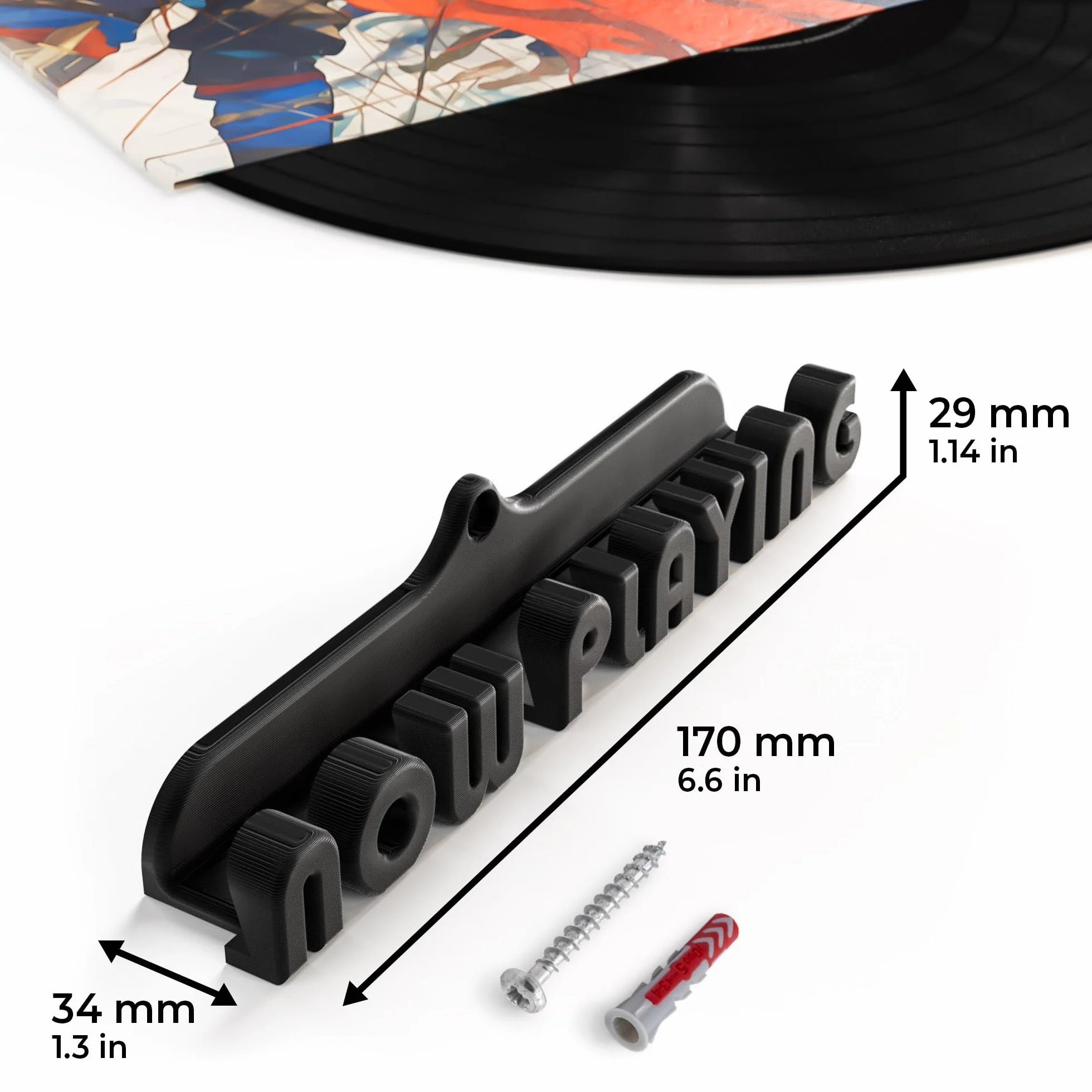 Mobilefox Uchwyt ścienny na płyty gramofonowe NOW PLAYING pasuje do LP Disc Vinyl Holder czarny