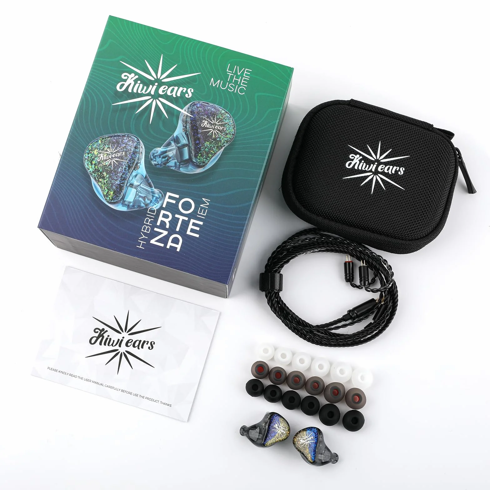 LINSOUL Kiwi Ears Forteza In Ear Monitor, słuchawki HiFi 1BA + 2DD z kablem, słuchawki do gier, hybrydowe słuchawki douszne IEM, ze zdejmowanym kablem IEM dla muzyków i graczy (czarne)