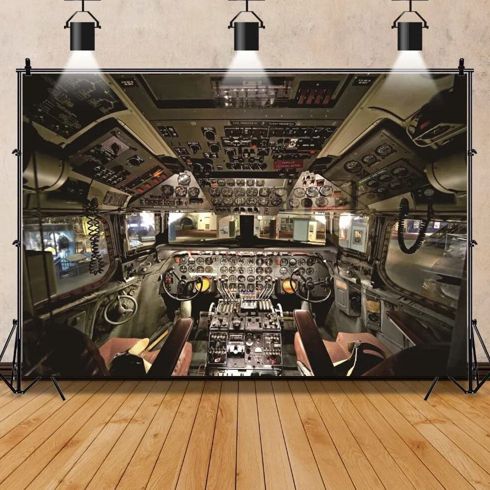 Kokpit samolot pilot instrumenty szafka deska rozdzielcza planeta sen wnętrze zdjęcie tło tło fotograficzne baner 350 x 230 cm