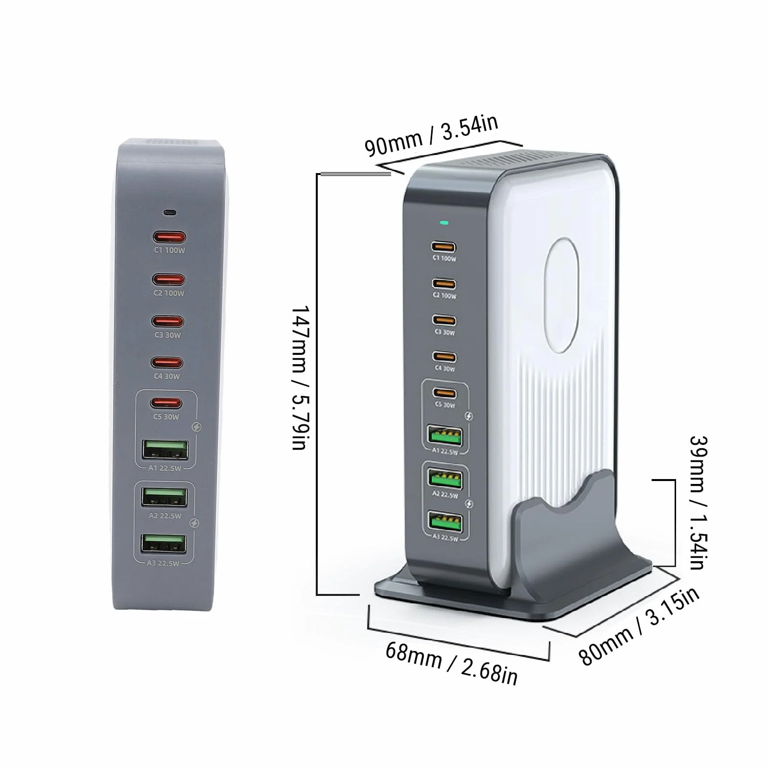 Sxhlseller 8-portowa Stacja ładująca USB z Szybkim ładowaniem PD 100 W |Podwójne ładowanie Laptopa, 200 W, Stabilna Podstawa W Kształcie Litery U do Telefonów, Tabletów i Nie Tylko (wtyczka UE)