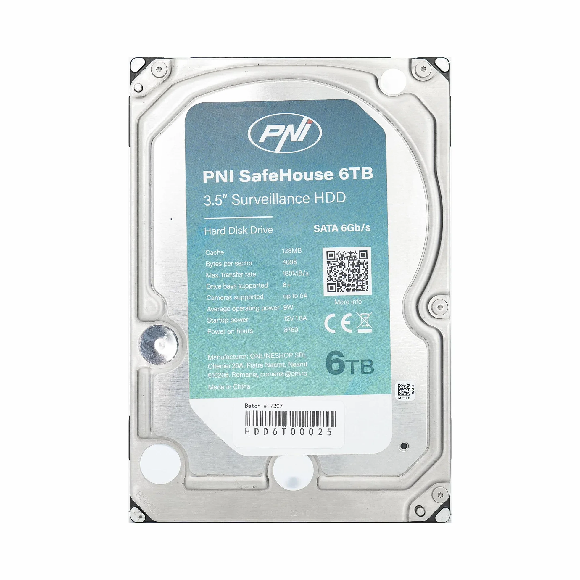 Wewnętrzny dysk twardy PNI SafeHouse 6 TB 8.9 cm HDD, CCTV, 128 MB, SATA III, 7200 obr./min do systemów nadzoru