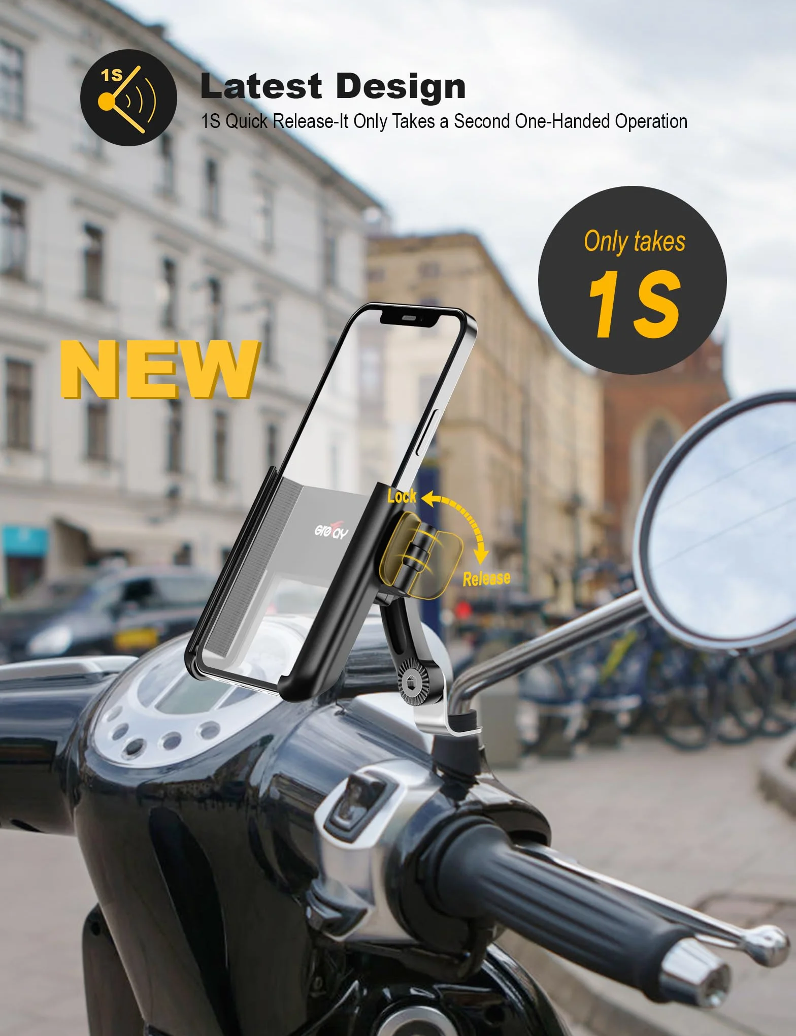 Grefay Motocyklowy Uchwyt na Telefon Komórkowy,Szybki Demontaż, Obracany o 360 Stopni Motocykl Uchwyt na Telefon do Smartfonów 3,5-7,0 Cali