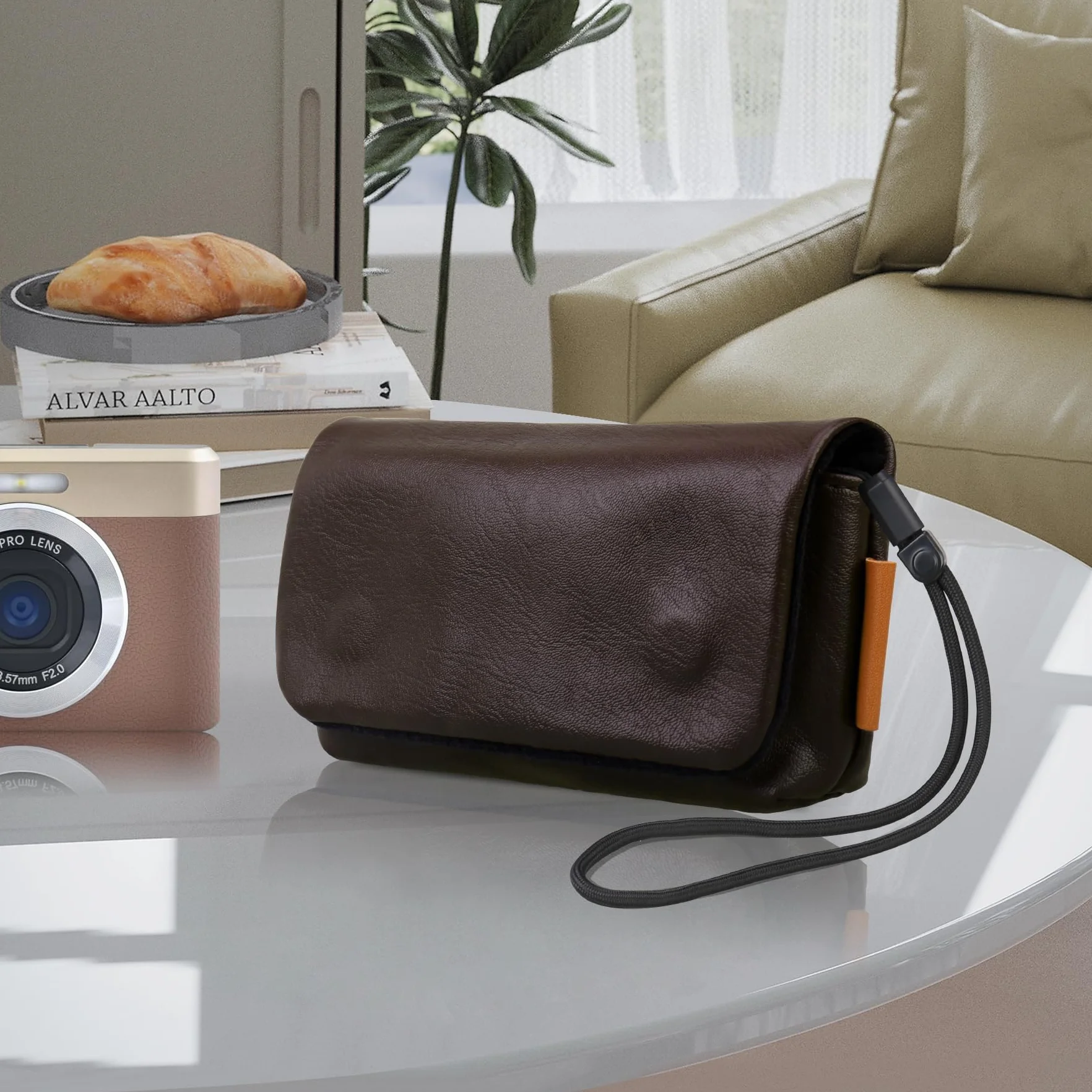 Lacdo Futerał na Aparat Fotograficzny do KODAK PIXPRO C1 Friendly Zoom Digital Camera, Miękkie skórzane ochronne etui aparat, Kompaktowy KODAK PIXPRO C1 Torba na aparat z paskiem na nadgarstek,Brązowy