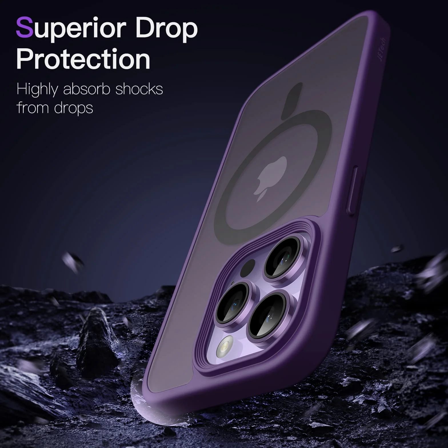 JETech Magnetyczna Etui iPhone 14 Pro 6,1 Cala MagSafe Półprzezroczysta Matowa Tylna Szczupły Odporny na Wstrząsy Case Głęboka Purpura