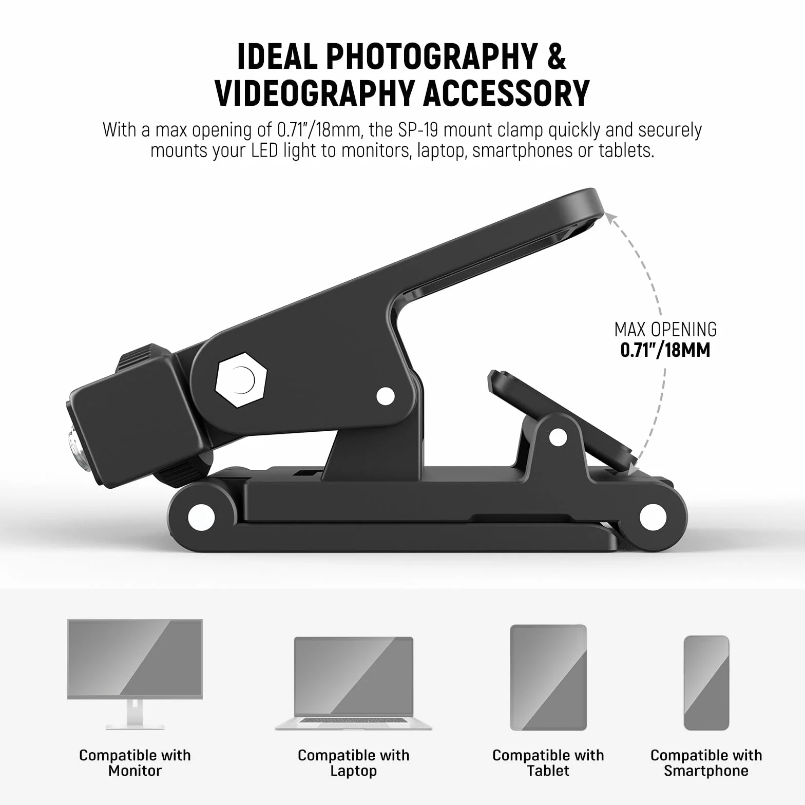 NEEWER Basics 2 szt. Monitor Top Mount Clamps, 1/4" Śruba do kamery internetowej Selfie Obręcz światła, 0,71 cala/18 mm Jaw 180° Tilt Mobilny Klip Uchwyt do Nagrywania Wideo Streaming Komputera