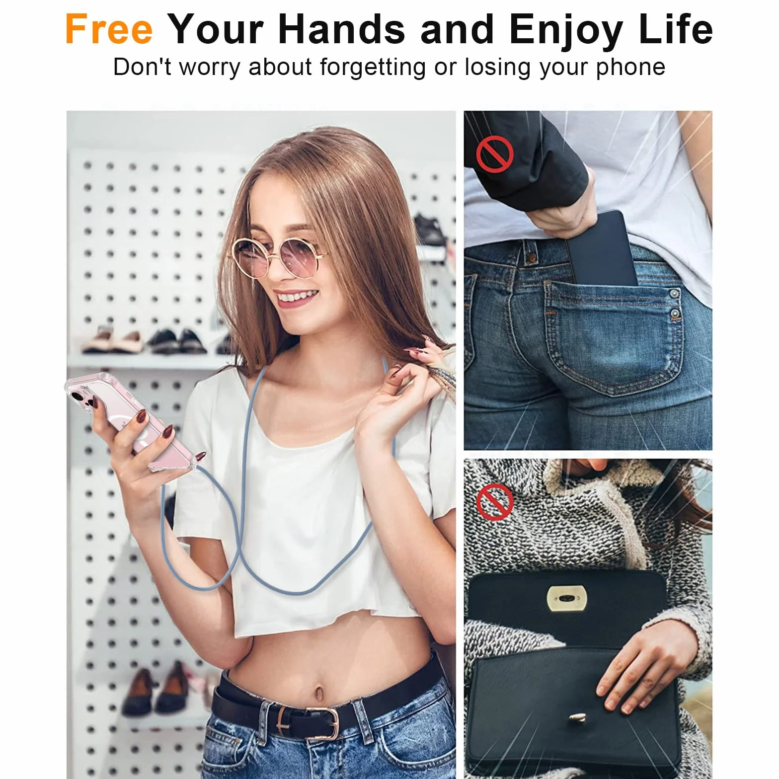 Etui magnetyczne do iPhone 15 ze sznurkiem, kompatybilne z MagSafe, przezroczyste etui z regulowaną smyczą, ultracienkie, miękkie, silikonowe TPU, odporne na wstrząsy etui do iPhone 15