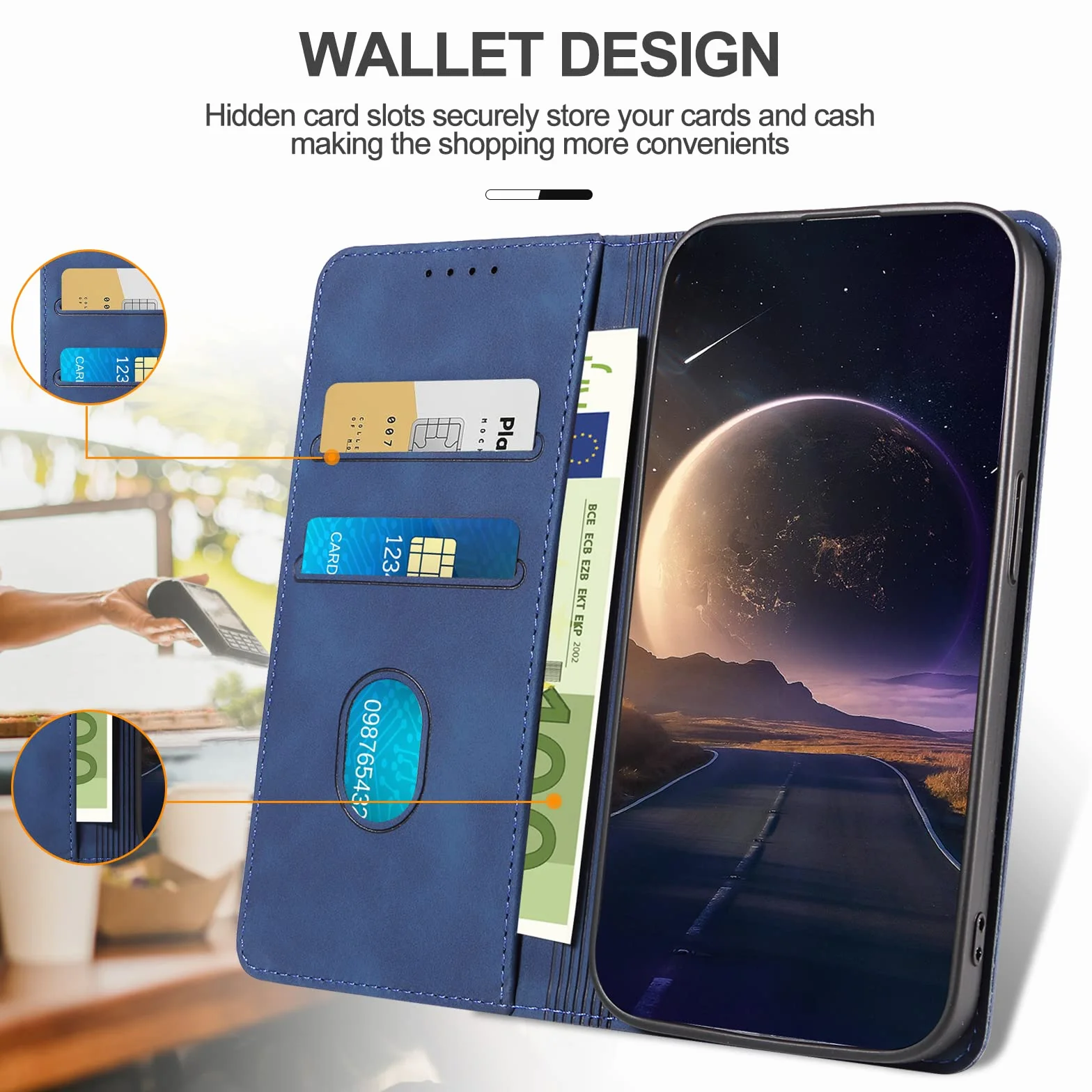 etui na Samsung Galaxy A31, premium etui typu flip case z PU skóry, klappbare sztywna osłona z [przegrodami na karty], etui portfelowe na Samsung A31 (Niebieski)