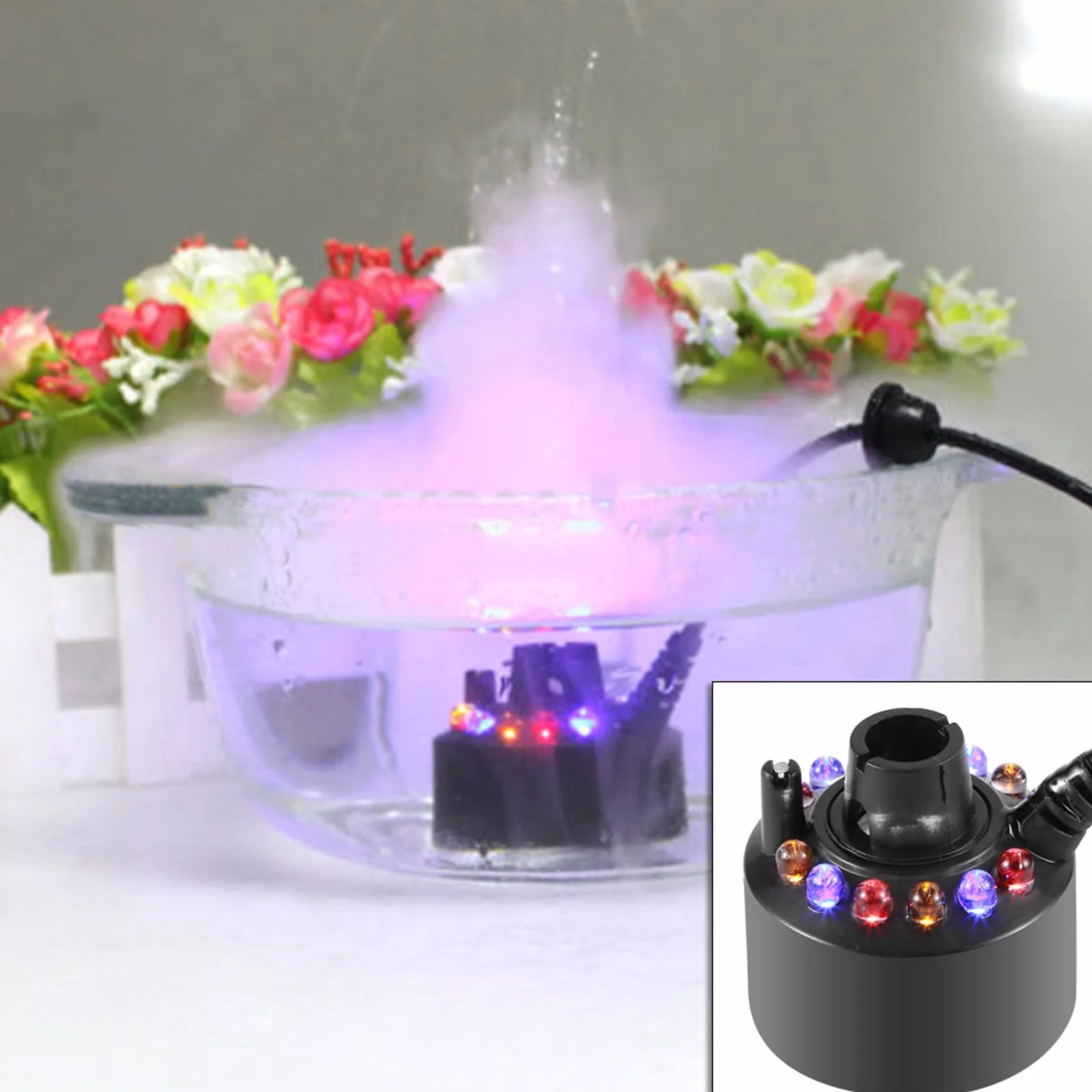 Nebler Wytwarzacz Mgły 110-240V 12LED Kolorowe do Fontanny Staw