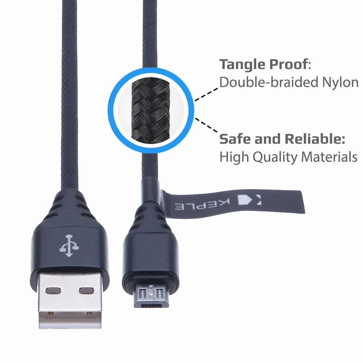 Keple Kabel micro USB do szybkiego ładowania, nylonowy, pleciony przewód do synchronizacji danych, kompatybilny z TomTom START 20/25/25M, 40/42, 50/52 Europe, 60/62 Sat Nav Tom USB B, wysoka prędkość