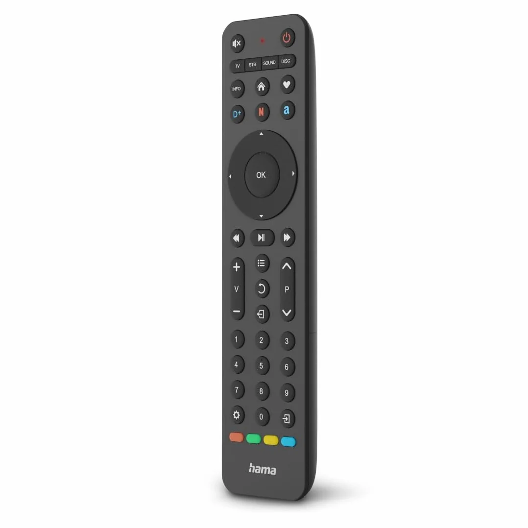 Hama uniwersalny pilot 4w1 Netflix (Do TV, soundbara, odtwarzaczacza Blu-Ray, do maks. czterech urządzeń, tryb uczenia się, przycisk Netflix, Prime Video, Disney+, w zestawie 2x bateria AAA)