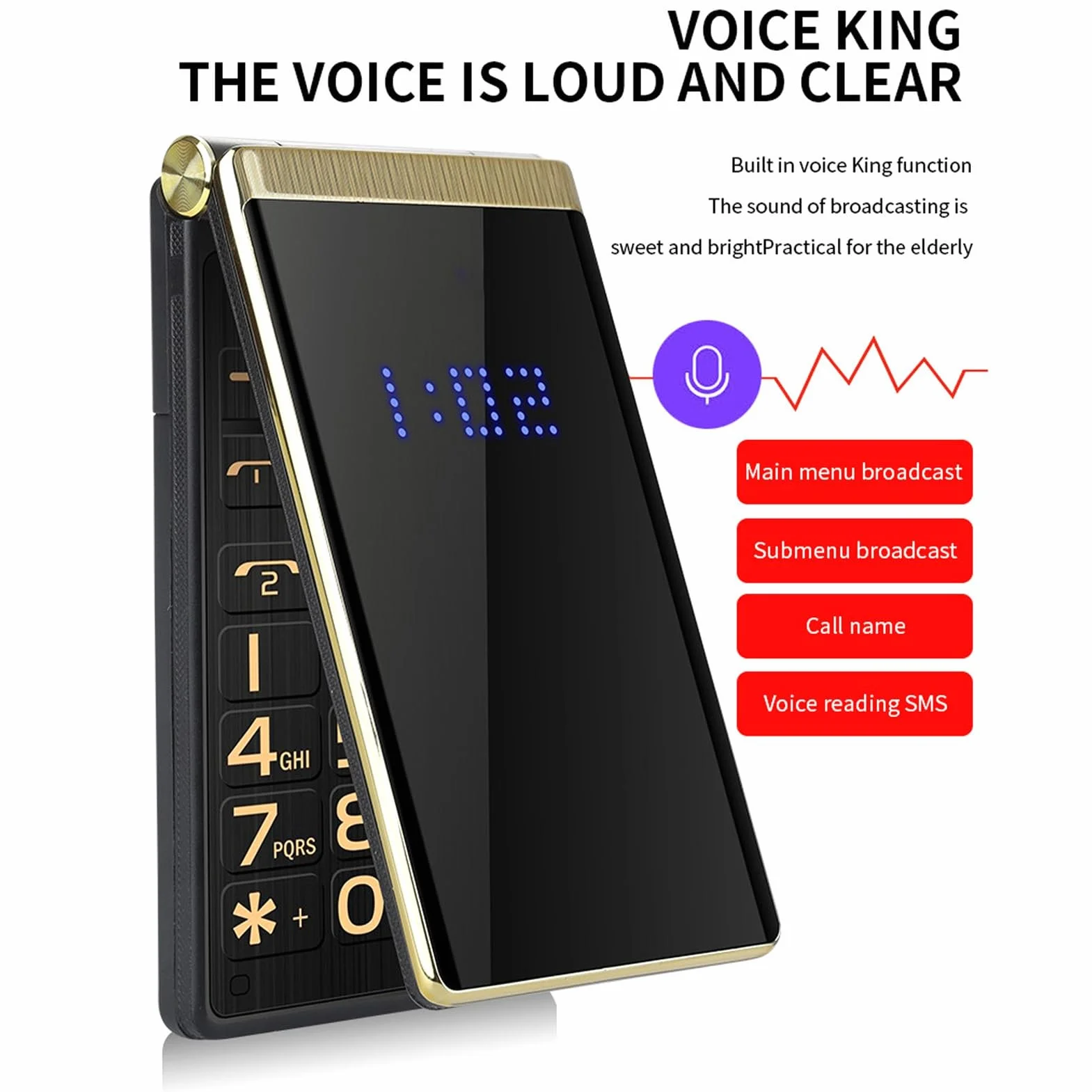 Odblokowany Telefon Komórkowy z Klapką dla Seniorów, Podstawowa Funkcja Telefon Komórkowy z Dużymi Przyciskami 2G, 5900 MAh, Przycisk SOS, Latarka, Dual SIM, Głośny Głos, Ekran 2,8"