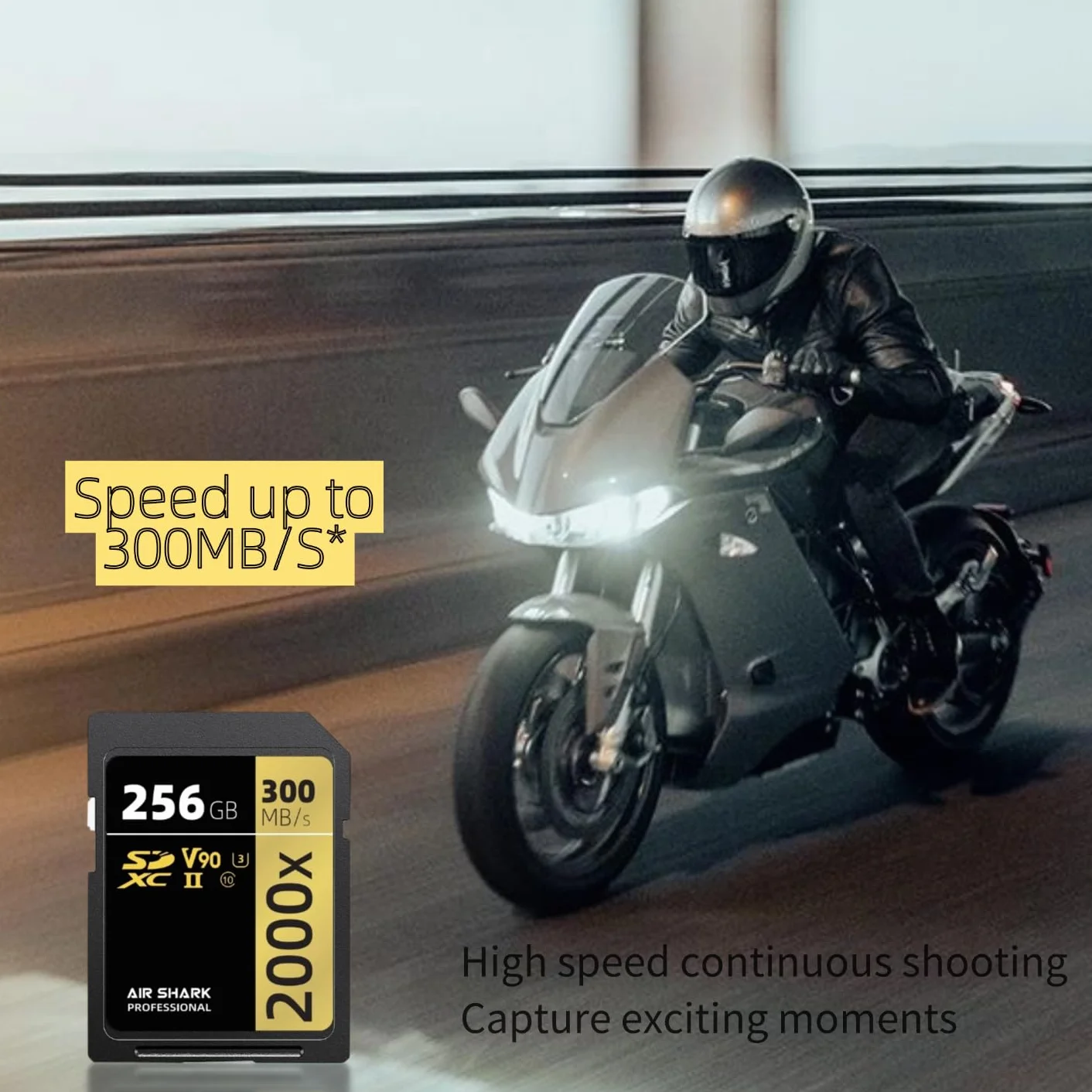 Air Shark profesjonalna karta pamięci SD V90, 128 GB, dwurzędowy złoty palec UHS-II, prędkość 300 MB/s, poziom 10