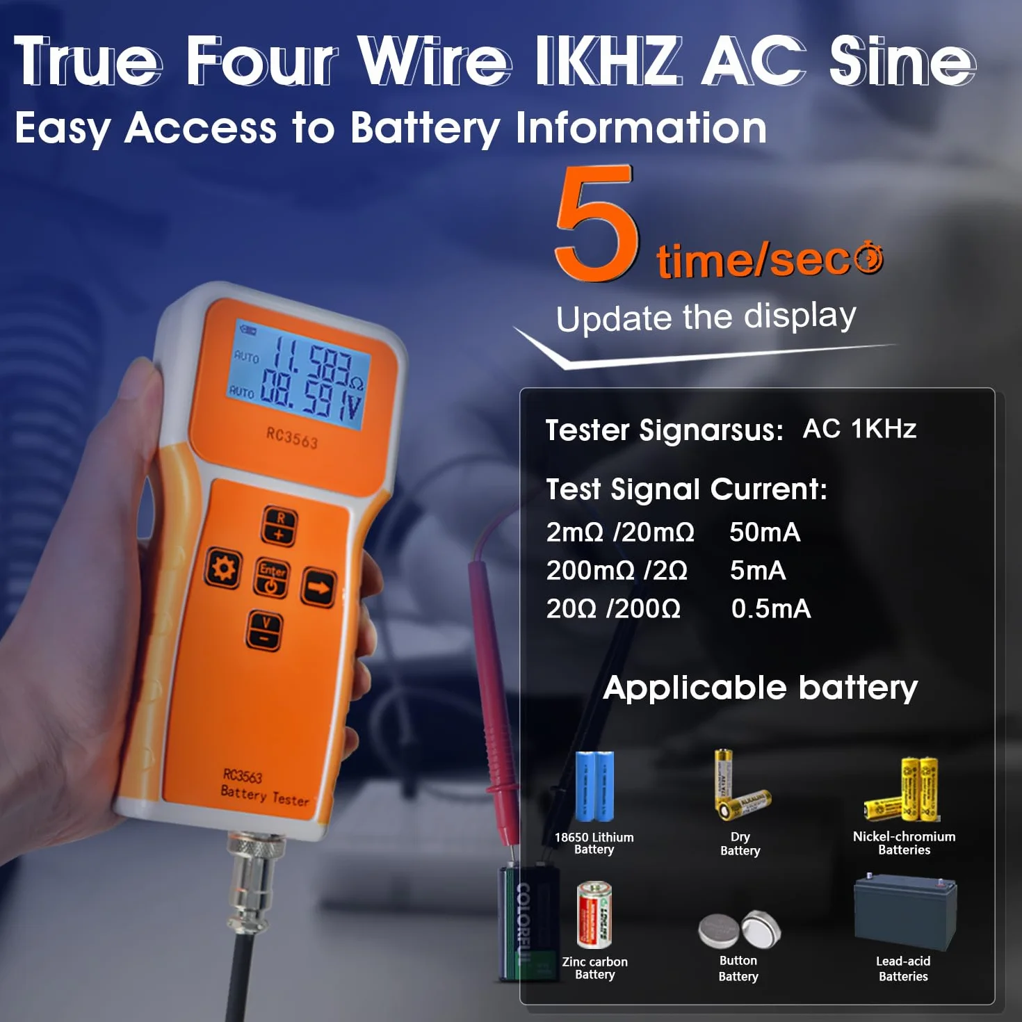 Tester rezystancji baterii 1uΩ ~ 200 Ω, 0 ~ ± 100 VDC, przenośny miernik napięcia z sondą, analizatorem kwasu Pb i Ni-CD