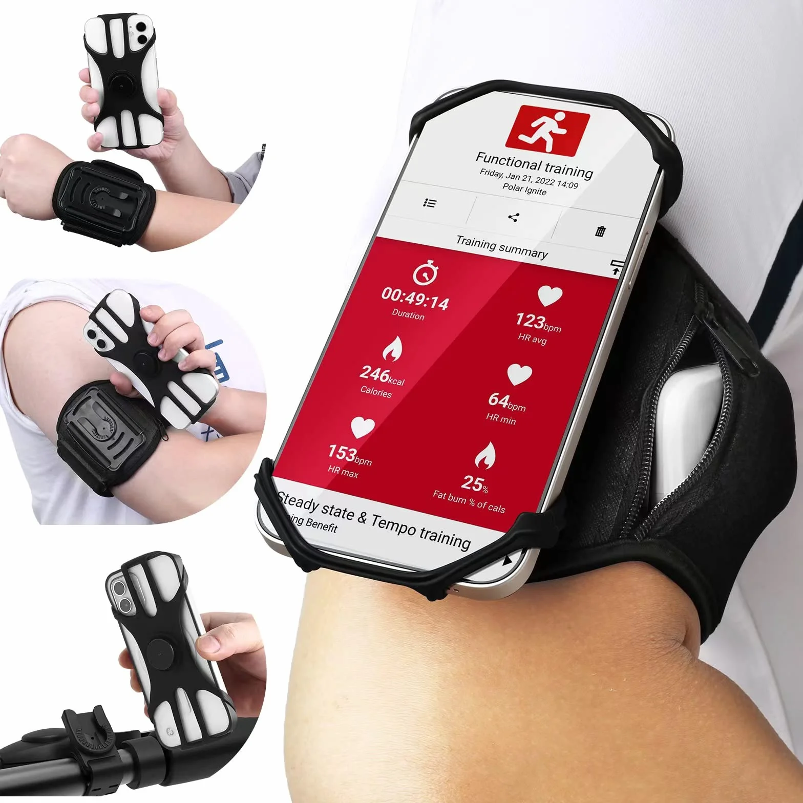 [Nowe ulepszenie] ANGGO opaska na telefon do biegania, uchwyt na telefon rowerowy 3 w 1, uchwyt na telefon na siłownię, opaska na ramię przedramię, obracana o 360° i odpinana sportowa opaska na ramię,