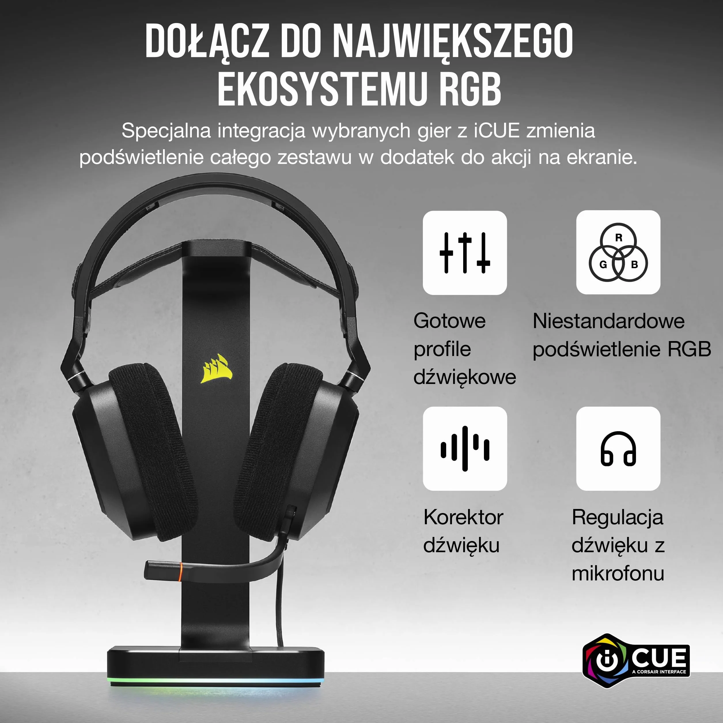 Corsair HS80 RGB USB Gamingowy Zestaw Słuchawkowy Klasy Premium z Dźwiękiem Przestrzennym 7.1, Mikrofon o Jakości Nadawczej, Nauszniki z Pianki z Pamięcią, Dźwięk HiFi, Solidna Konstrukcja, Czarny