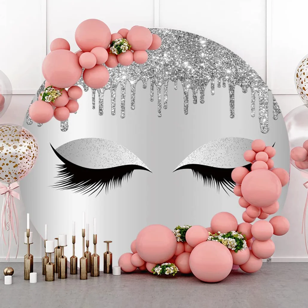 Średnica 2,3 m jednorożec rzęsy przyjęcie urodzinowe okrągłe tło, luksusowe srebrne kapanie impreza dziewczyna baby shower słodkie 16 tło fotograficzne, moda rzęsy makijaż dziewczyny spa rekwizyty na imprezę