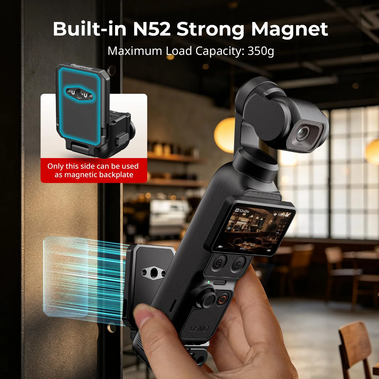 SMALLRIG Magnetyczna Płytka Tylna QR do DJI Osmo Pocket 4/3, Interfejs USB-C, Otwór Pozycjonujący 1/4”-20” i Dwukierunkowy Interfejs Magnetyczny, Regulacja Swobodna w Zakresie 180°-6359