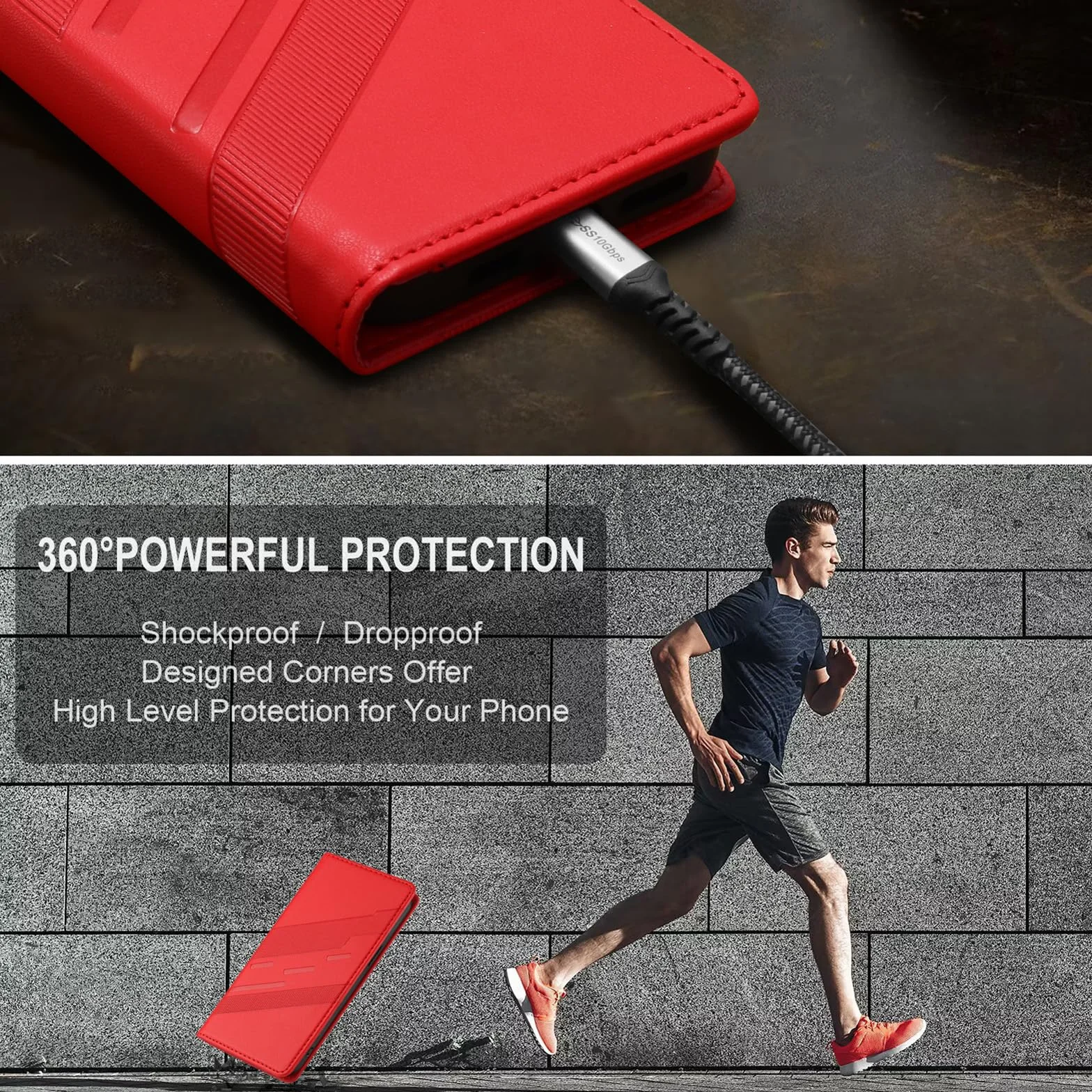 Skórzany pokrowiec Folio do Motorola Edge 70 Pro, PU/TPU portfel etui, czerwony
