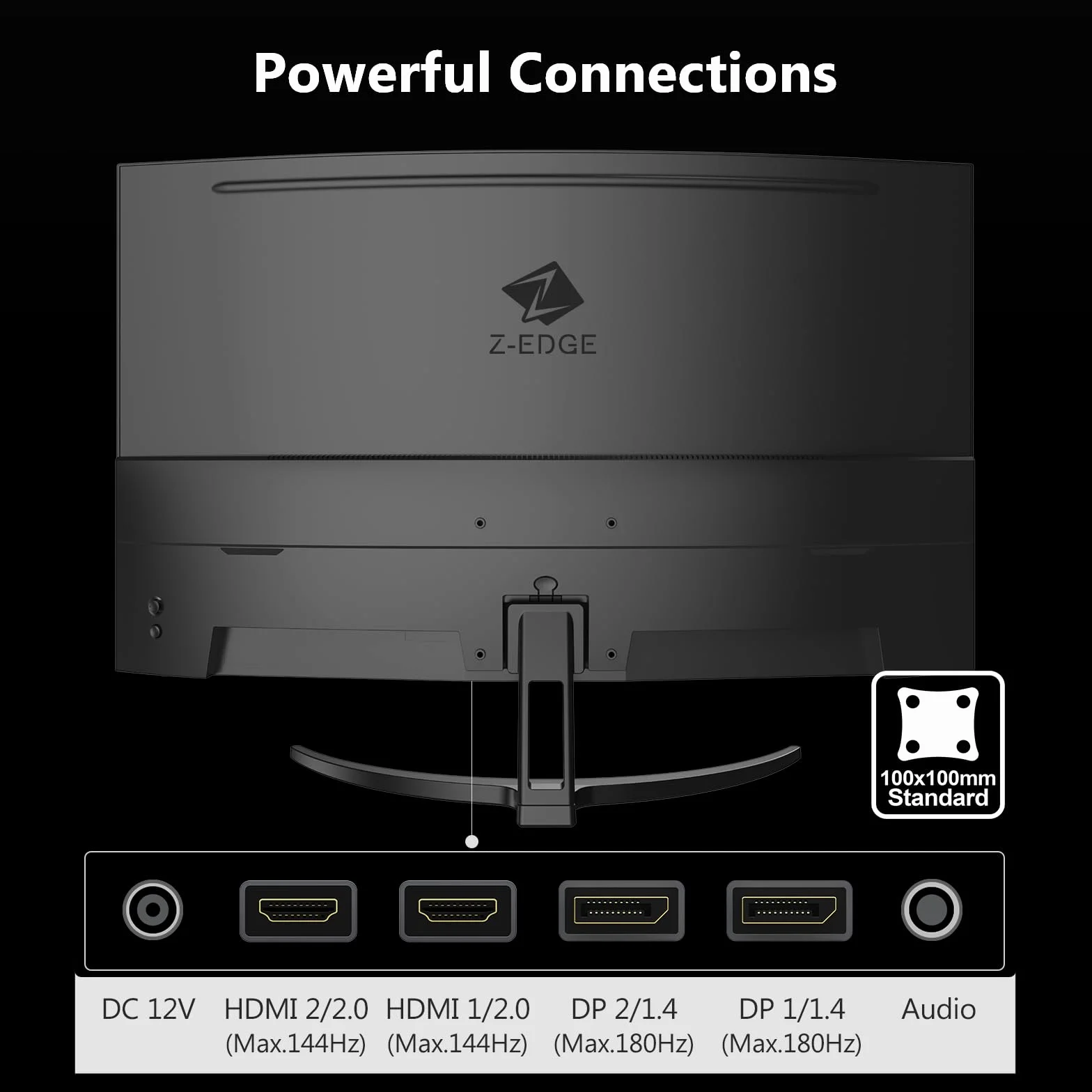 Z-Edge 32-calowy zakrzywiony monitor do gier PC 2K QHD (2560x1440), 1ms, 170 Hz, FreeSync, Regulowane nachylenie, 1500R VA, 2×DP1.4 &2×HDMI2.0, 3000:1, RGB, VESA 75 * 75mm (kabel HDMI w zestawie)