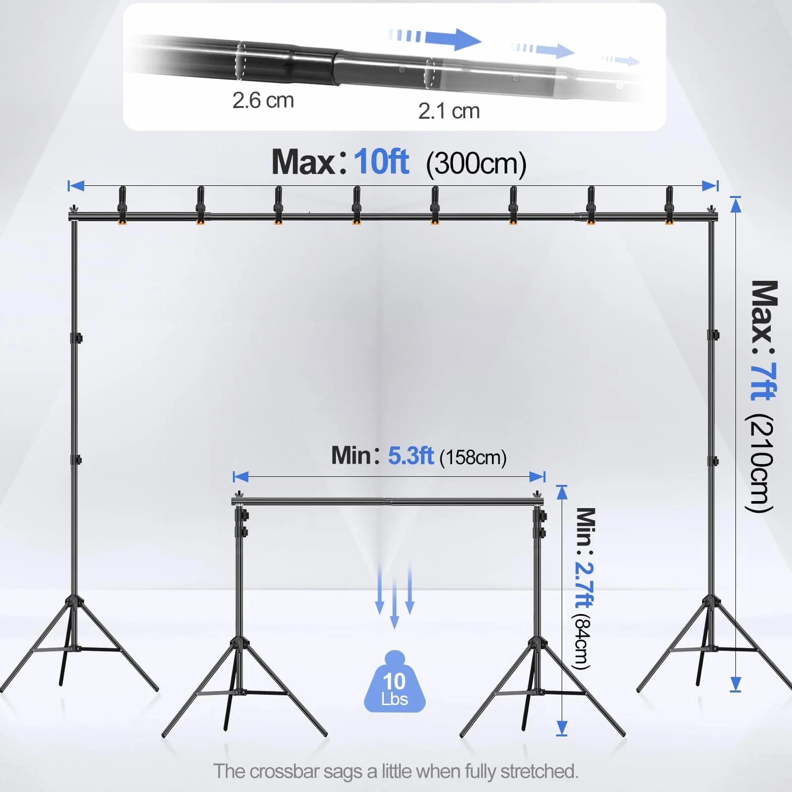 EMART statyw do tła 305 x 213 cm (szer. x wys.) – regulowany zestaw do tła fotograficznego z 2 poprzeczkami, 8 klamrami, 2 workami z obciążeniem i torbą na imprezy, dekoracje, wesela