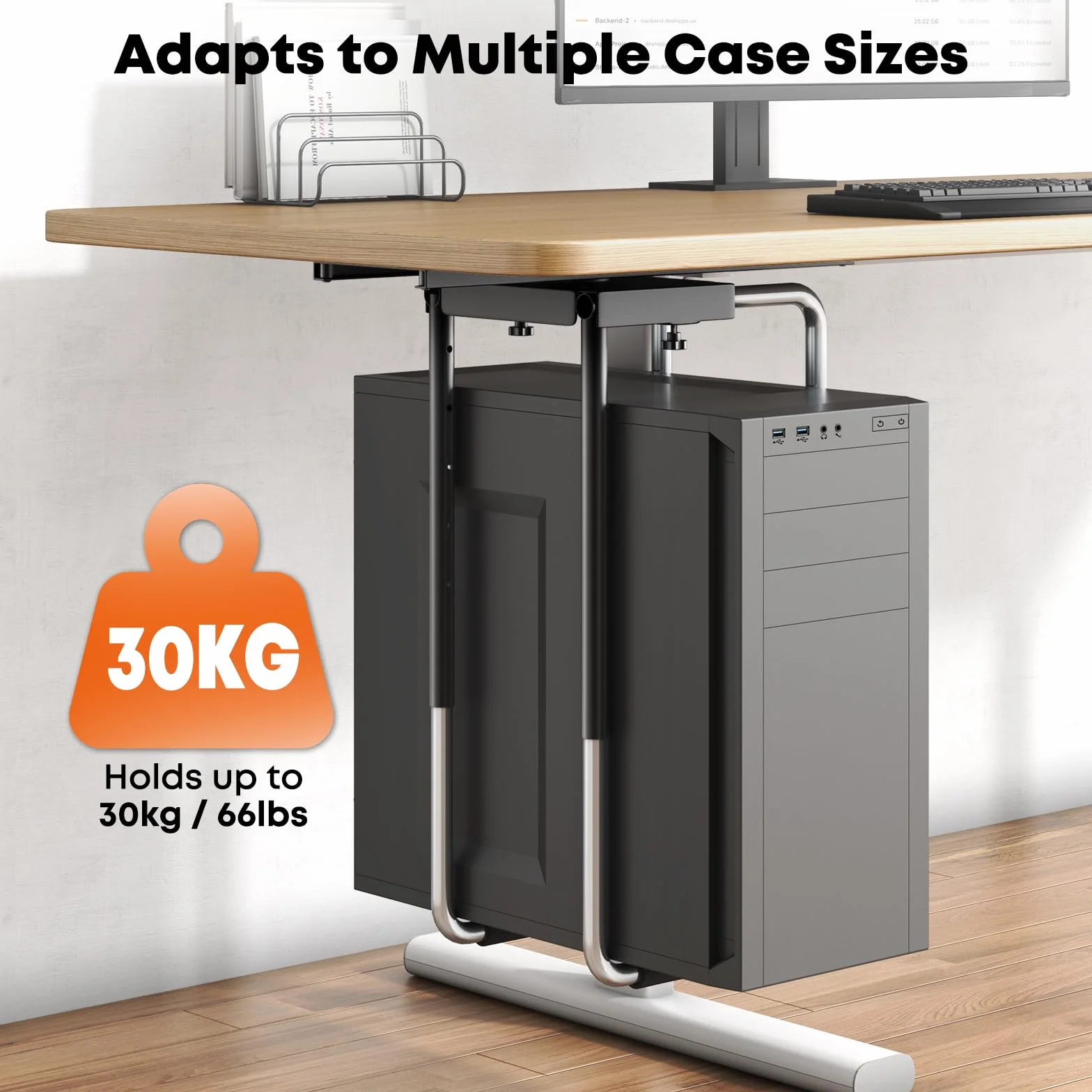 Stojak PC CPU Pod Regulowany Stół Pod Biurkiem z prowadnicą Slider Pod Biurkiem, Obrót o 360° Stojak Wieża Pc Pod Stół Z Podkładką Ochronną, Maksymalna Pojemność 30 kg