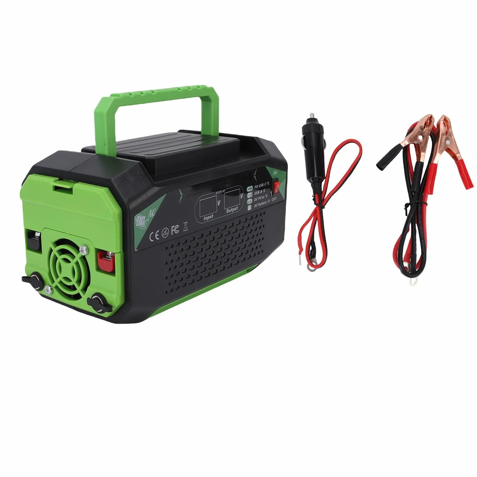 Generic Inwerter Samochodowy o Mocy 500 W, Wyświetlacz Szybkiego ładowania z 2 Portami USB 2 Typu C dla Wielu urządzeń i Pojazdów, Przenośny ABS
