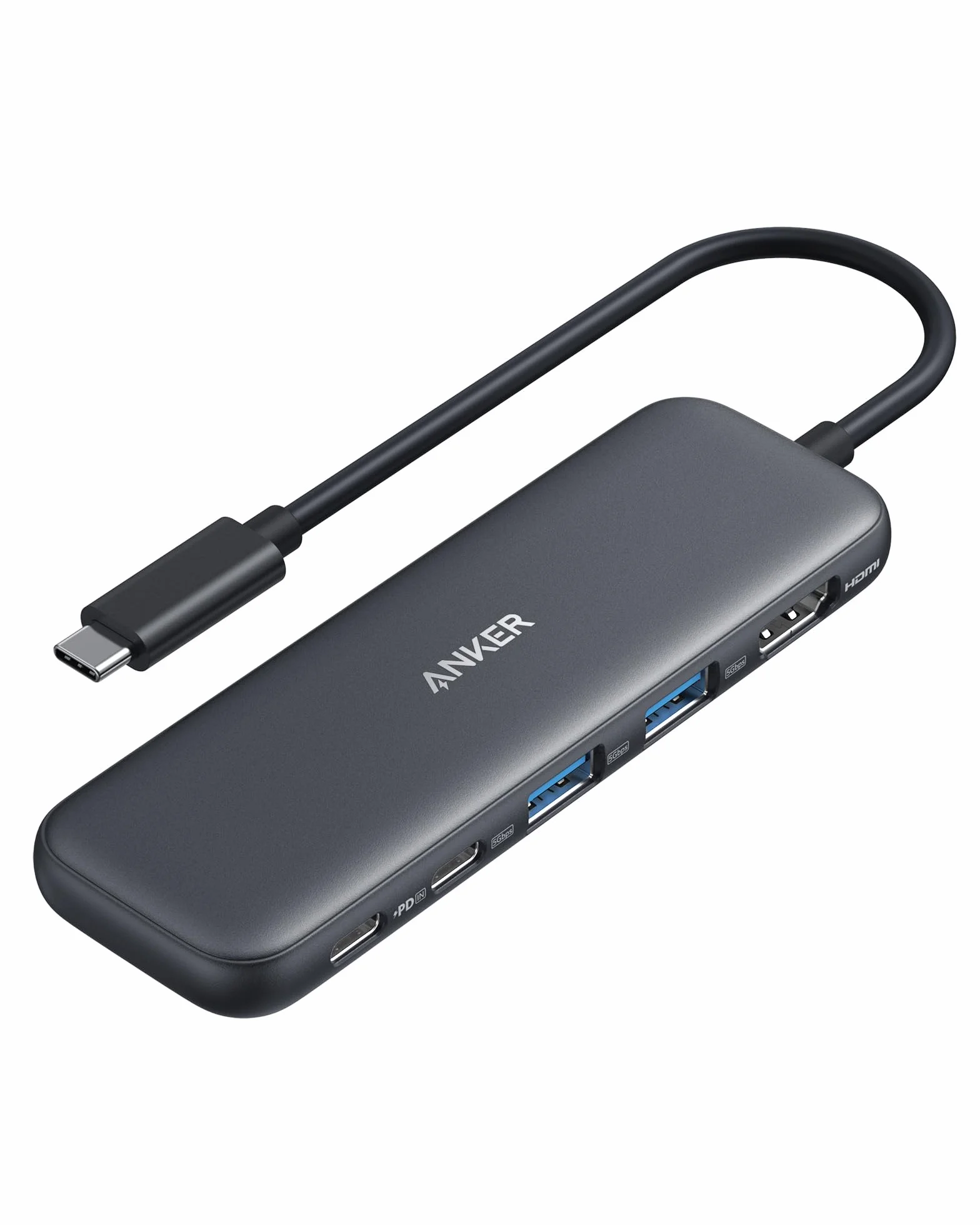 Anker Hub USB C, koncentrator USB-C 332 (5 w 1) z wyświetlaczem 4K HDMI, portem danych 5 Gb/s i 2 portami USB-A do MacBook Pro, Air, Dell XPS, Lenovo Thinkpad, laptopów HP więcej (Czarny)